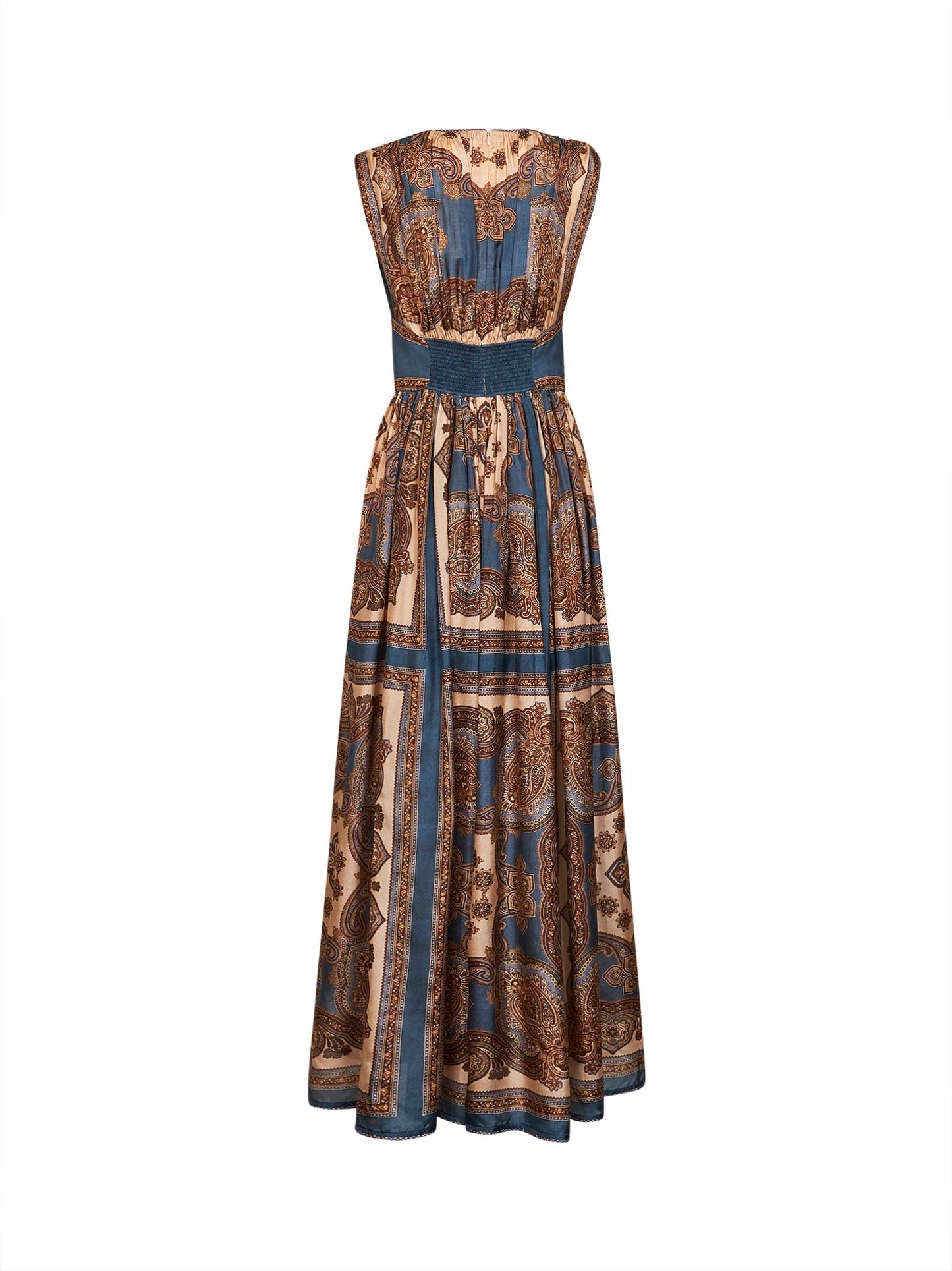 Zimmermann Women Dark Blue Paisley-Print Silk Habotai Mahon Maxi Dress ZIMMERMANN