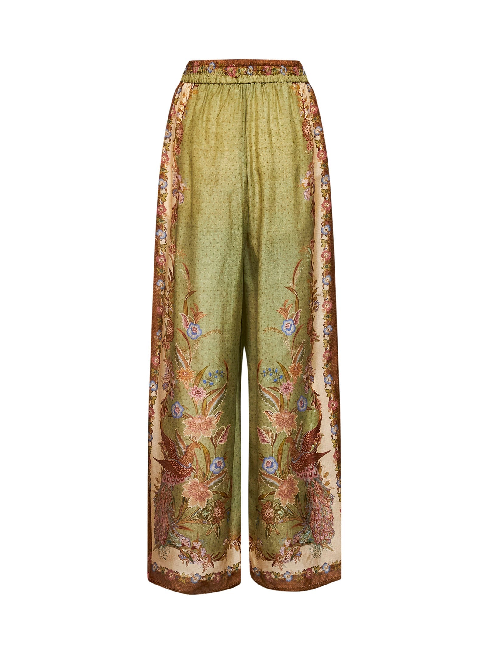Zimmermann Women Khaki Floral Scarf-Print Silk Habotai Indra Relaxed Trousers ZIMMERMANN