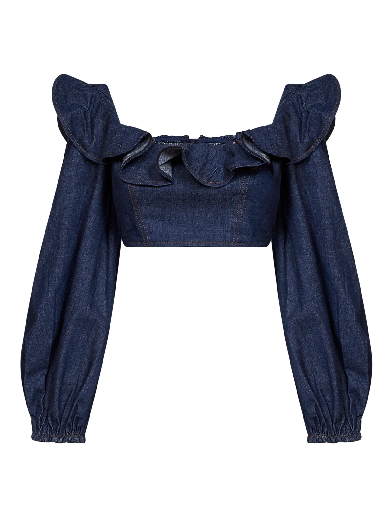 Zimmermann Women Ink Denim Aster Cropped Frill Top ZIMMERMANN