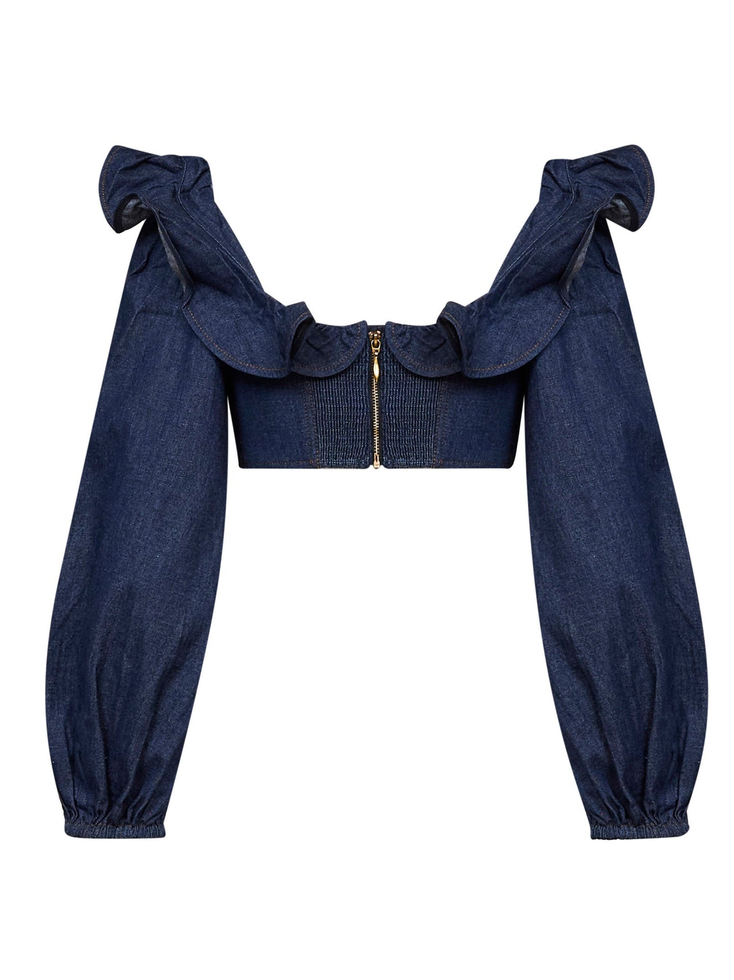 Zimmermann Women Ink Denim Aster Cropped Frill Top ZIMMERMANN