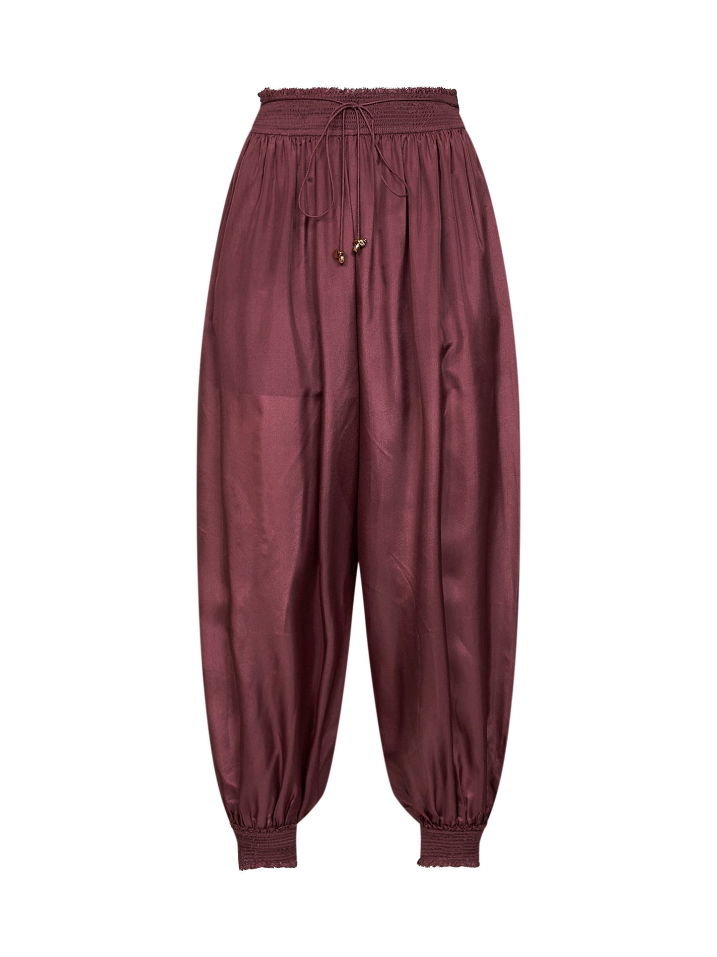 Zimmermann Women Merlot Silk Habotai Aster Harem Trousers ZIMMERMANN