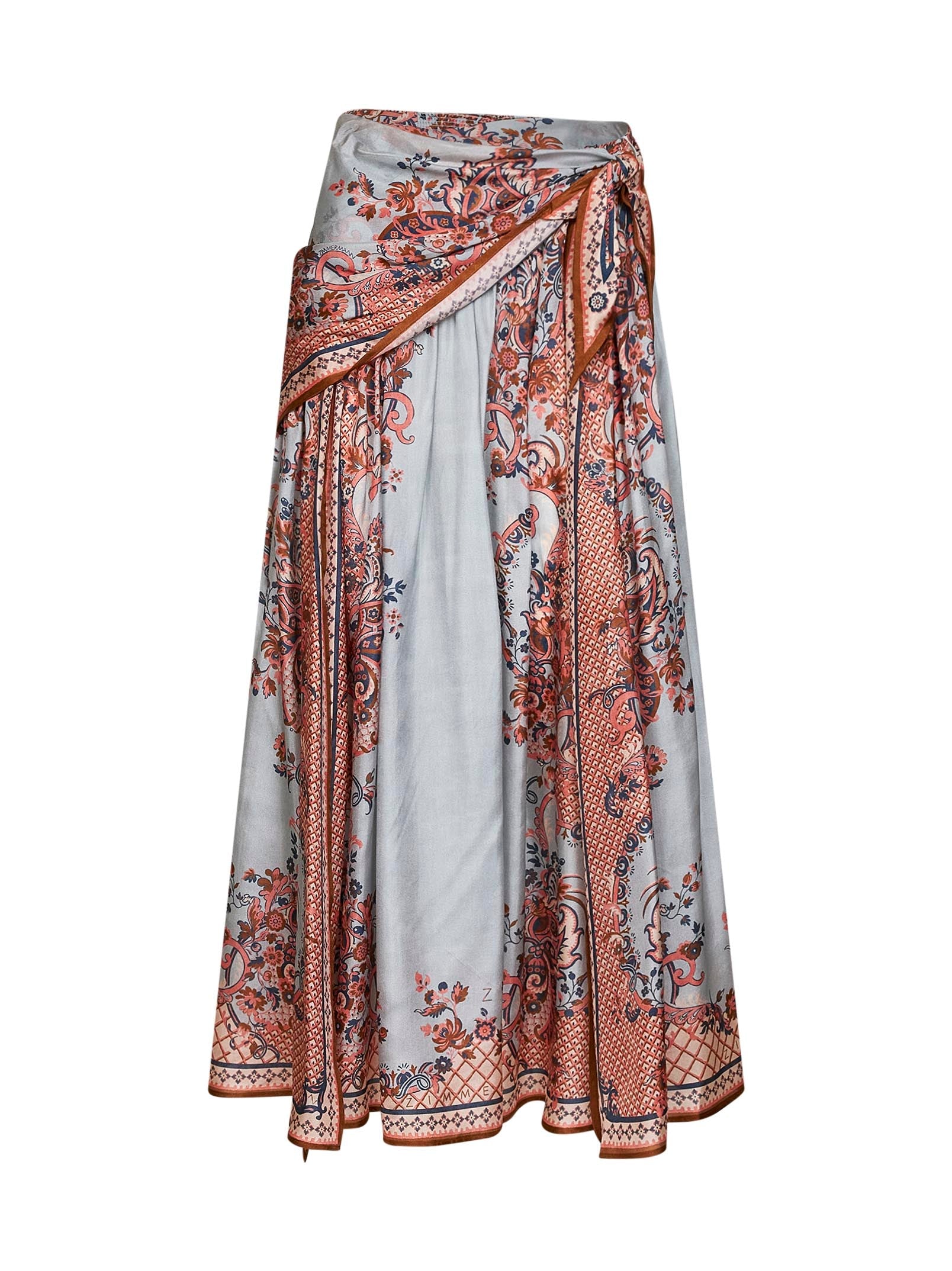 Zimmermann Women Blue Floral Paisley-Print Silk Habotai Aster Scarf Midi Skirt ZIMMERMANN
