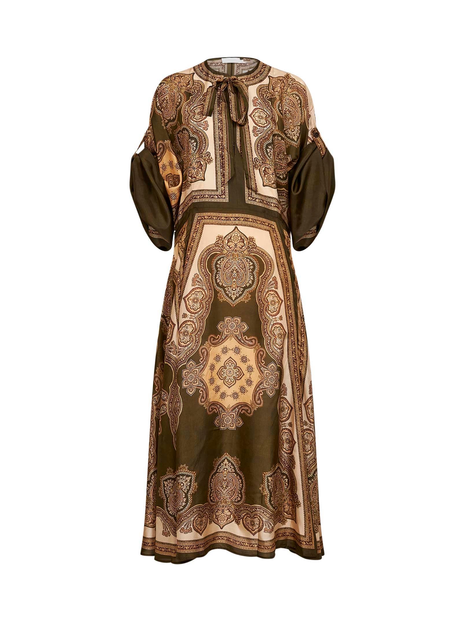 Zimmermann Women Olive Paisley-Print Silk Habotai Mahon Midi Tunic Dress ZIMMERMANN
