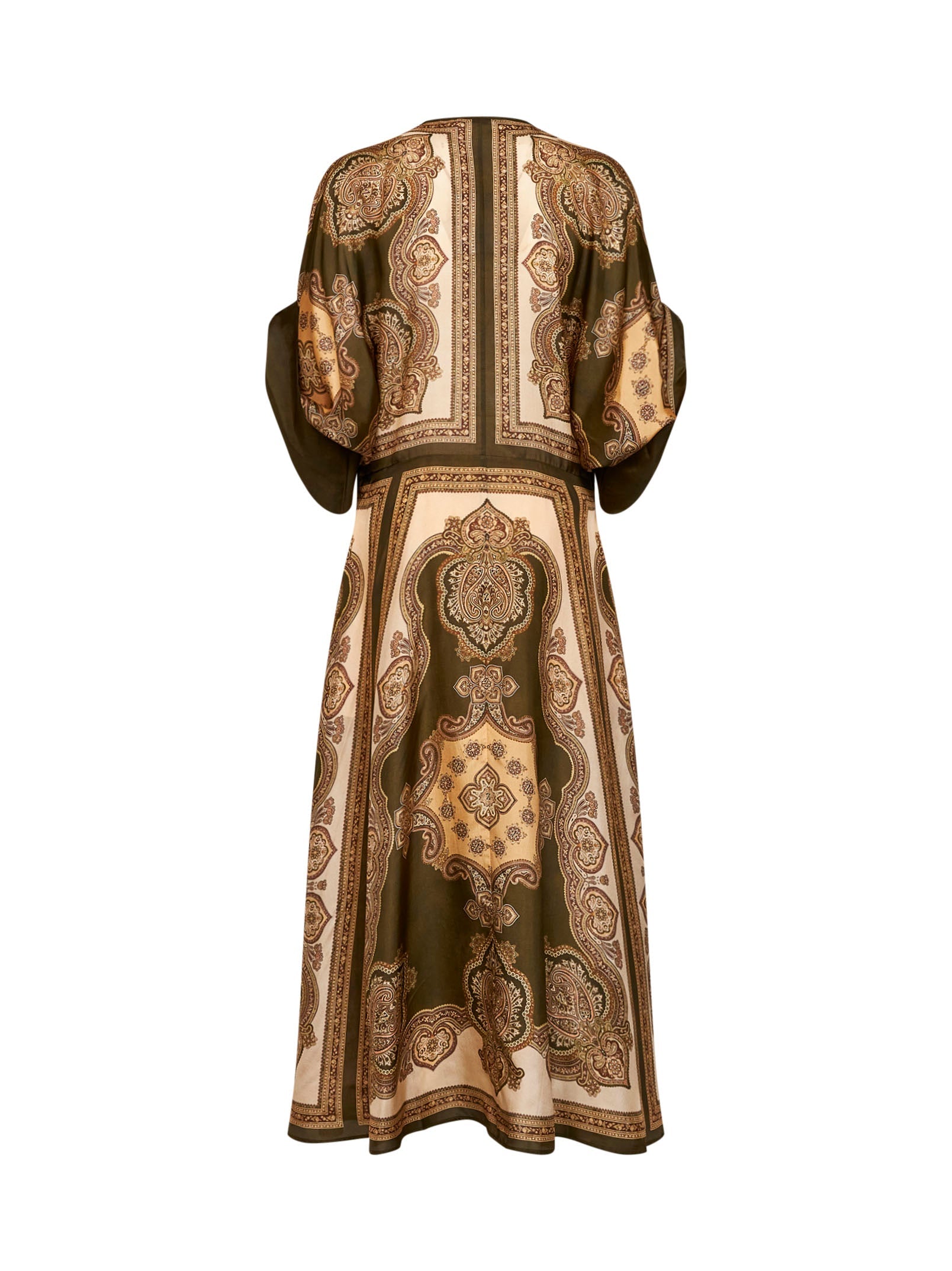 Zimmermann Women Olive Paisley-Print Silk Habotai Mahon Midi Tunic Dress ZIMMERMANN