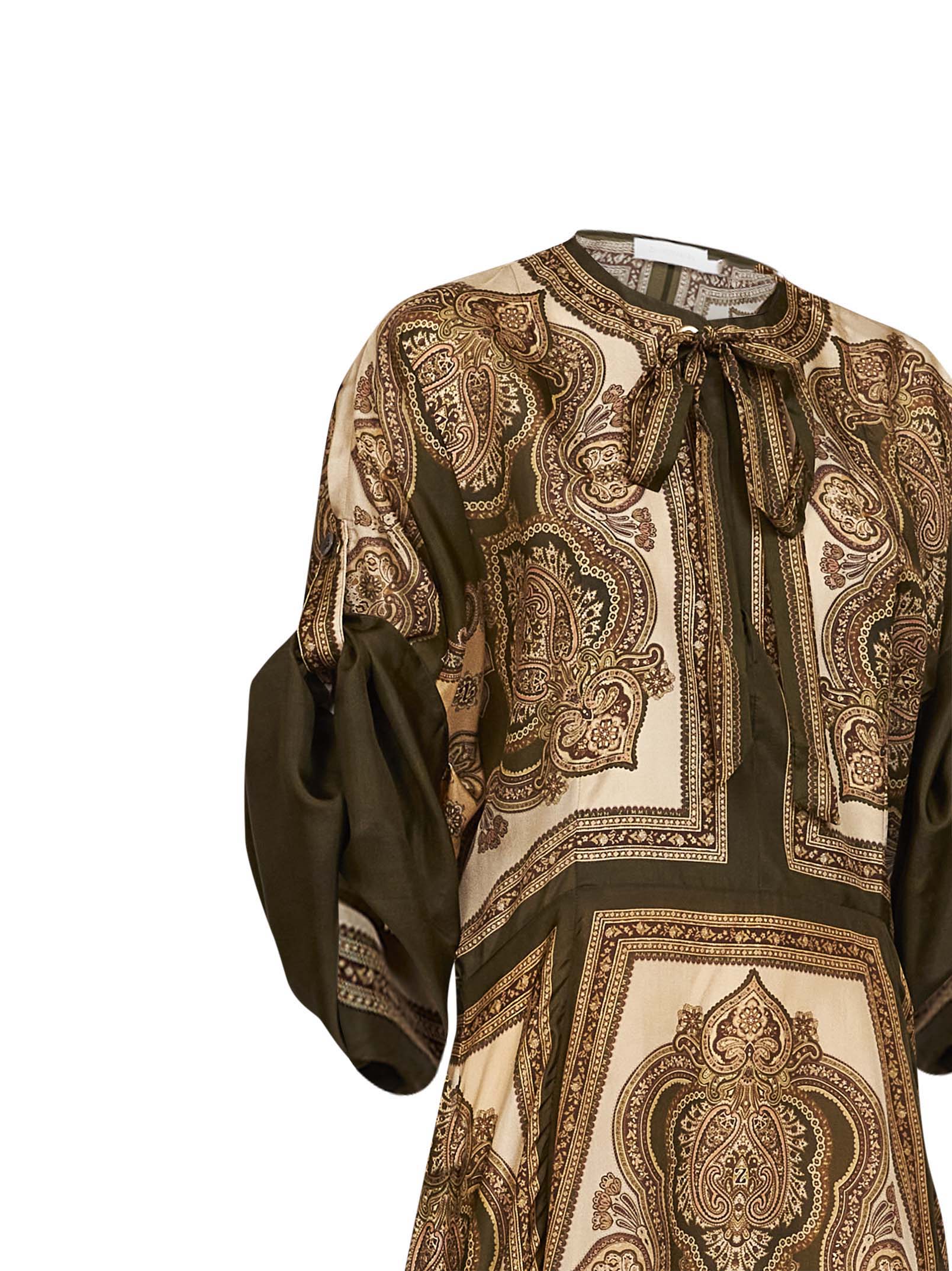 Zimmermann Women Olive Paisley-Print Silk Habotai Mahon Midi Tunic Dress ZIMMERMANN