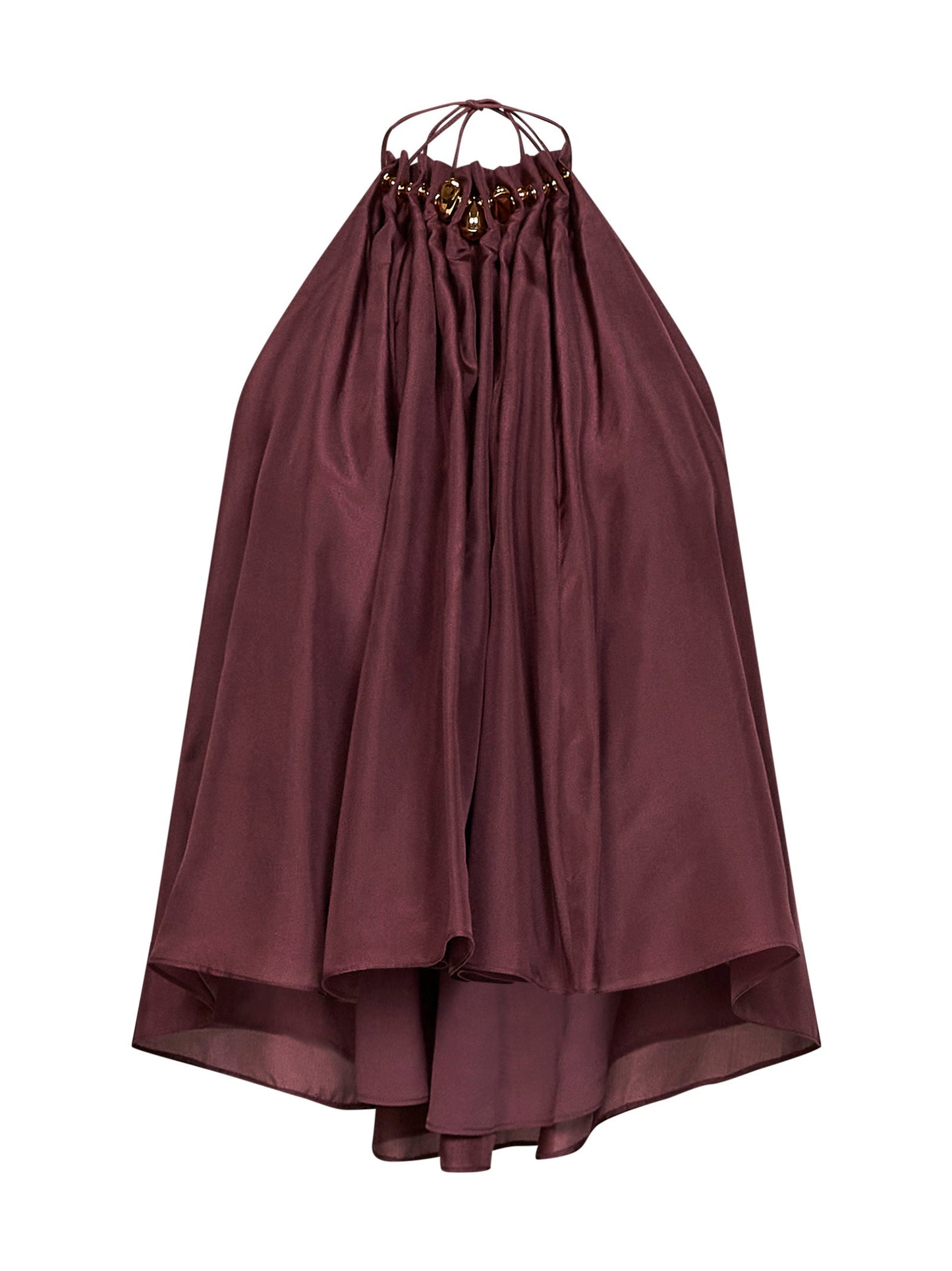 Zimmermann Women Merlot Silk Habotai Aster Gathered Beaded Top ZIMMERMANN