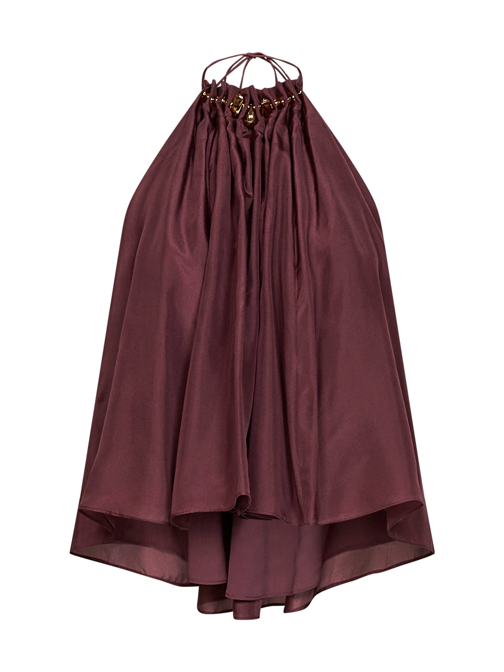 Zimmermann Women Merlot Silk Habotai Aster Gathered Beaded Top ZIMMERMANN