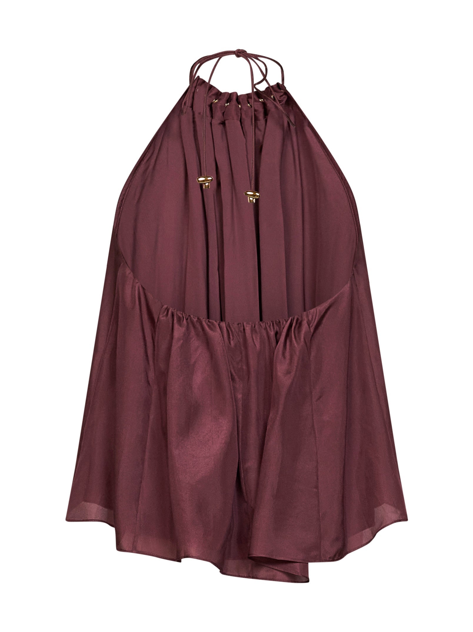Zimmermann Women Merlot Silk Habotai Aster Gathered Beaded Top ZIMMERMANN
