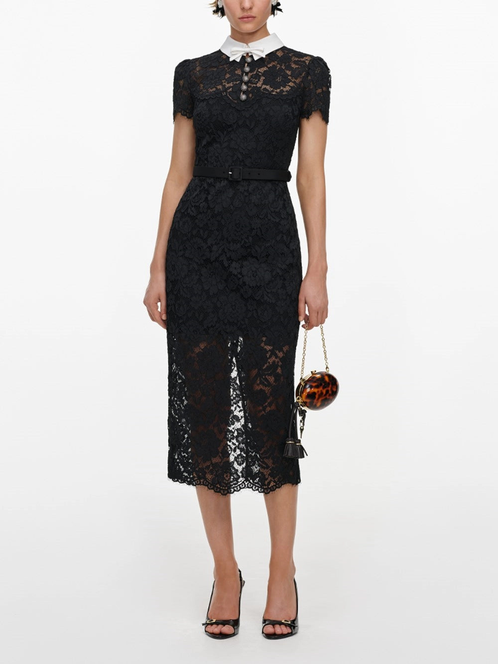 Self-Portrait Women Lace Contrast Collar Midi Dress SELF-PORTRAIT