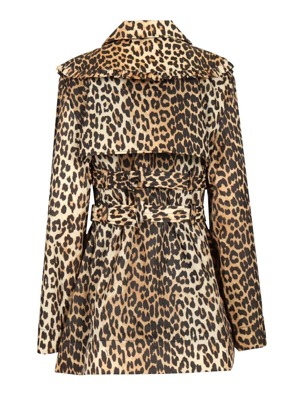 Ganni Women Short Duchesse Trench Coat With Animal Print GANNI