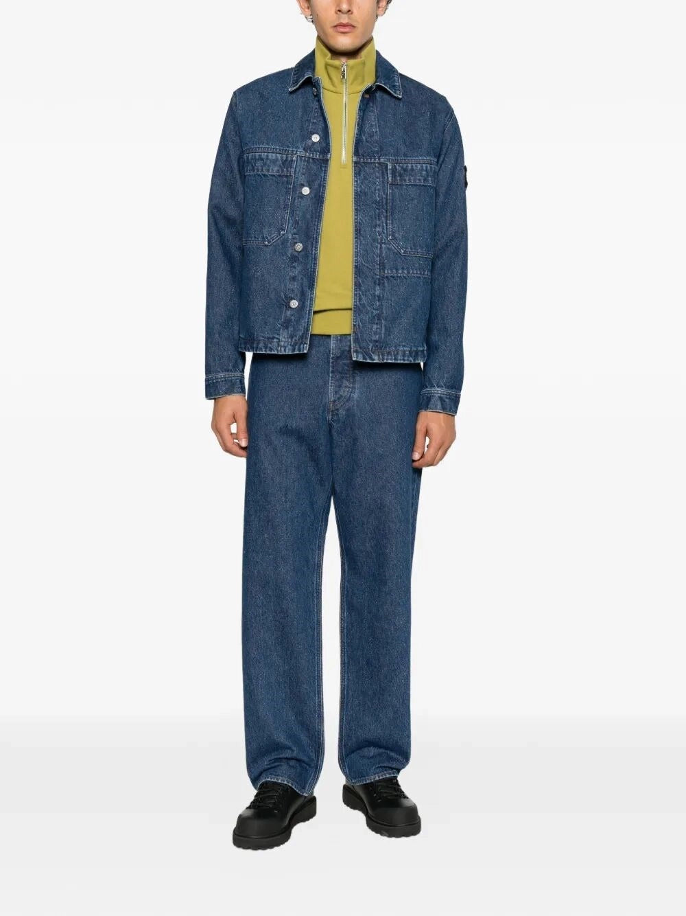 Stone Island Men `Indigo Grainy Wash` Biker Jacket STONE ISLAND