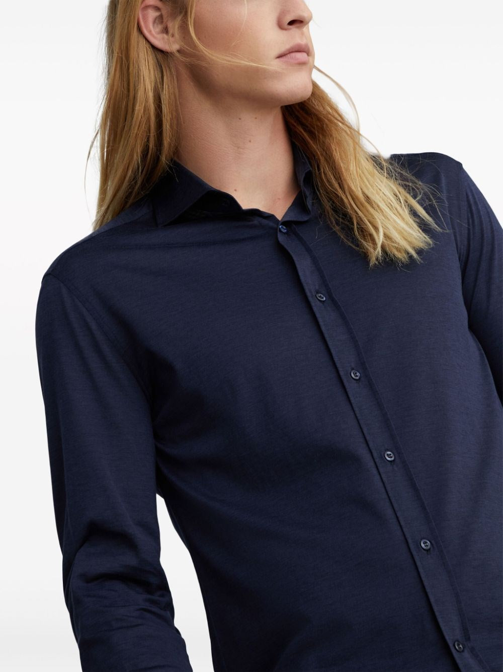 Brunello Cucinelli Men Silk And Cotton Jersey Shirt With Spread Collar BRUNELLO CUCINELLI