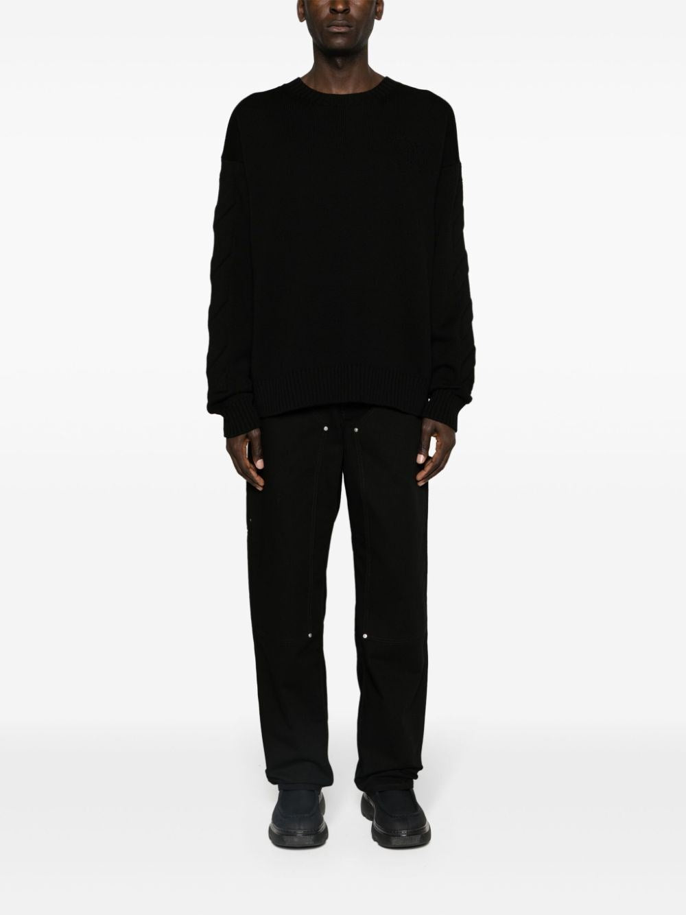 Off White Men `3D Diag` Knit Crew-Neck Sweater OFF-WHITE