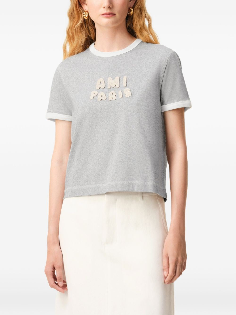 Ami Women Short Sleeves Classic Fit Teeshirt With Ami Paris Knitted Patch AMI PARIS