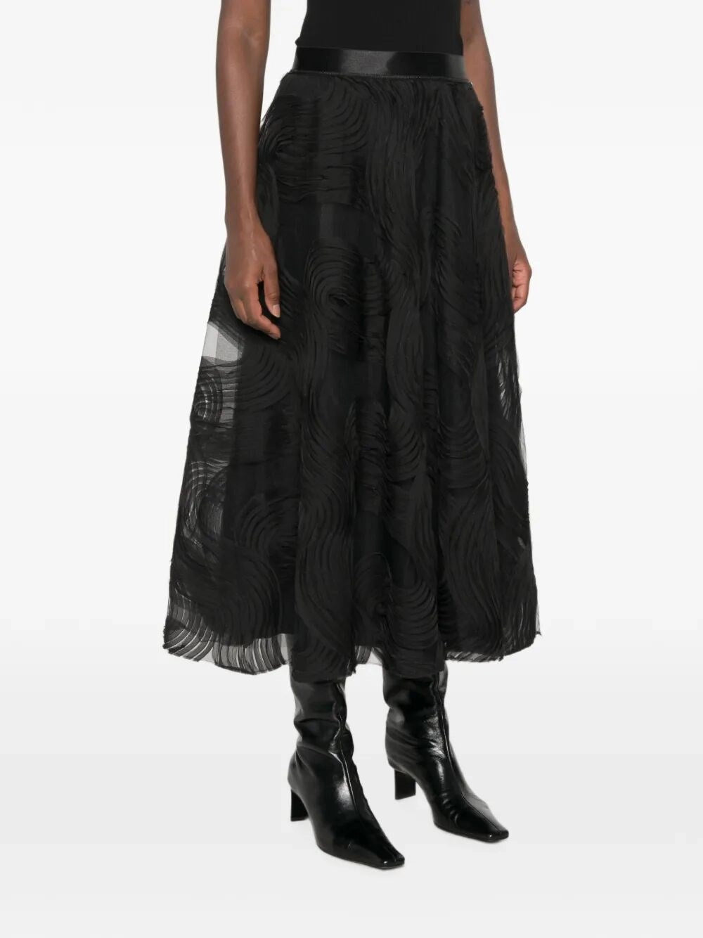 Nissa Women Voile Appliqué Tulle Midi Skirt NISSA