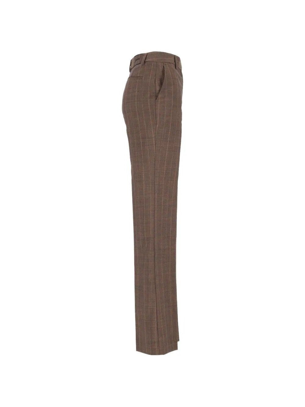Ganni Women Brown Pinstriped Wool Trousers GANNI
