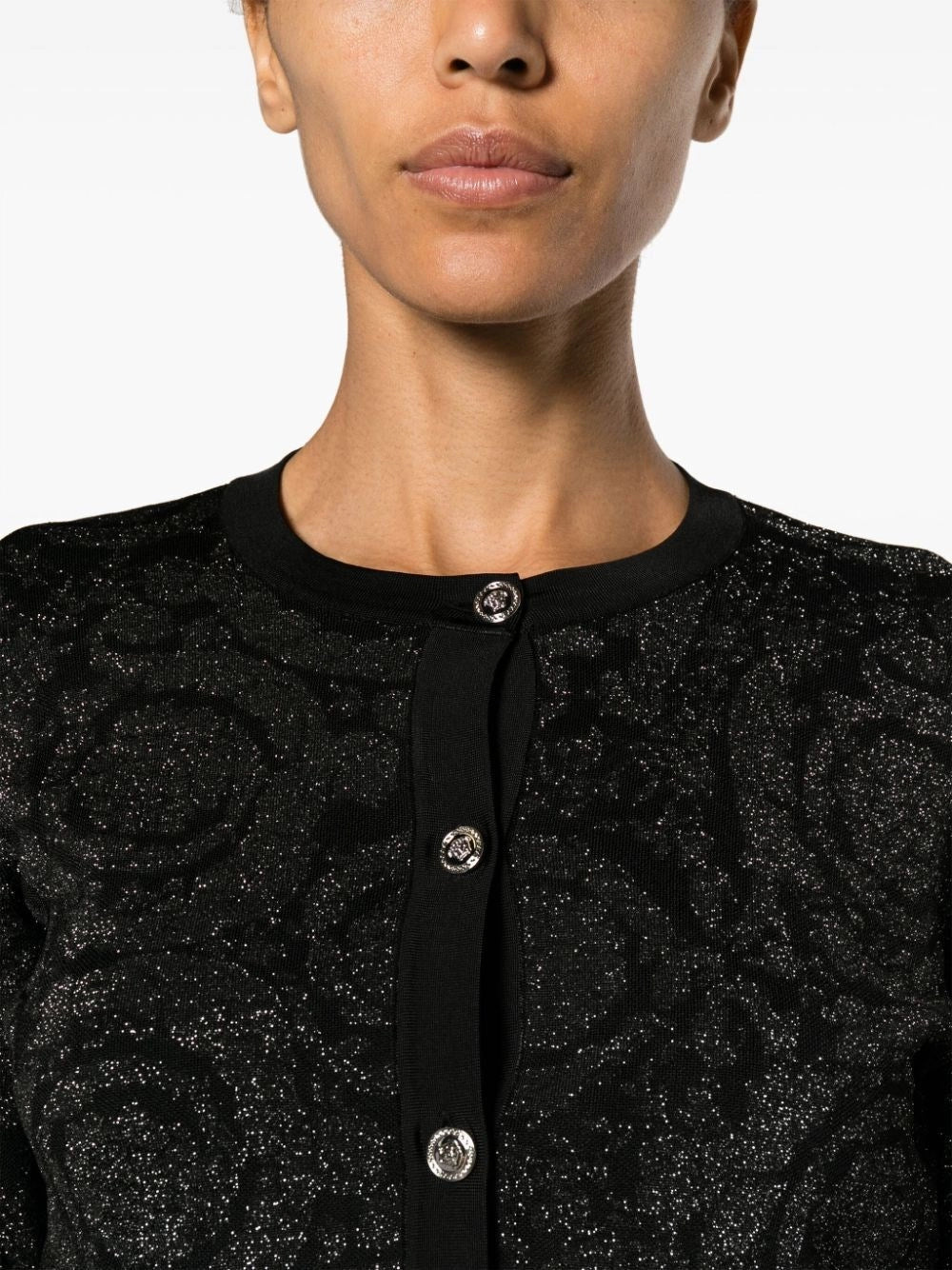Versace Women `Barocco Texture` Knit Cropped Cardigan VERSACE