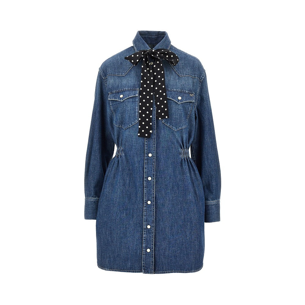 Valentino Women Denim Mini Dress With Silk Bow VALENTINO