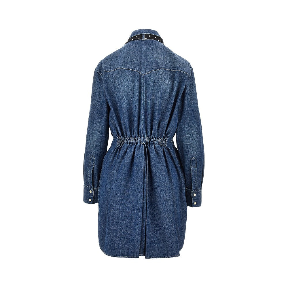 Valentino Women Denim Mini Dress With Silk Bow VALENTINO