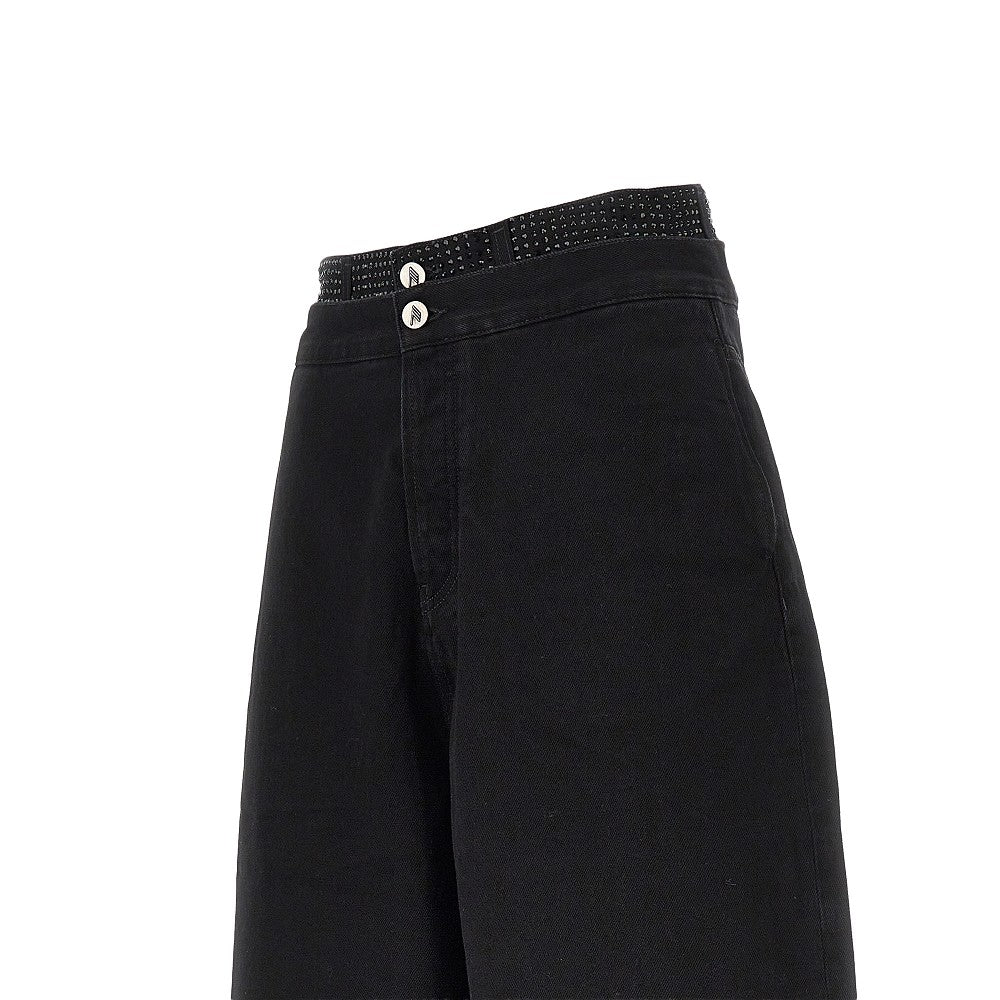 The Attico Women Cropped Denim Pants With Rhinestones THE ATTICO