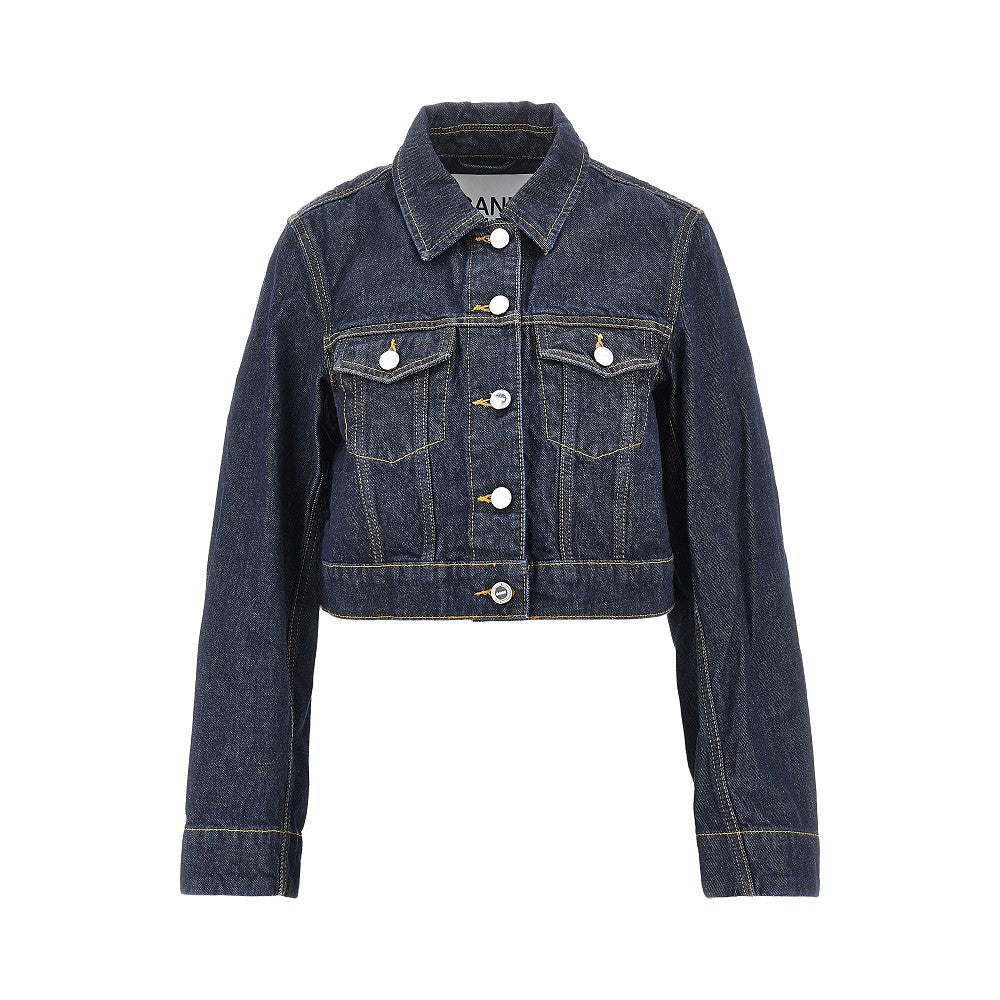 Ganni Women Cropped Denim Jacket GANNI