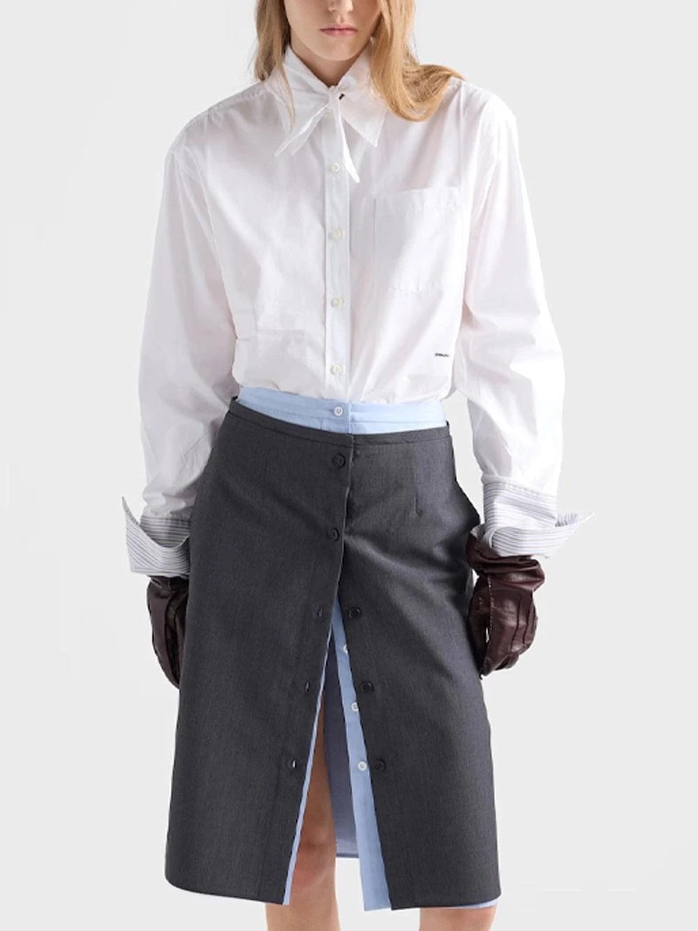 Prada Women Shirt With Striped Cuff Detail PRADA