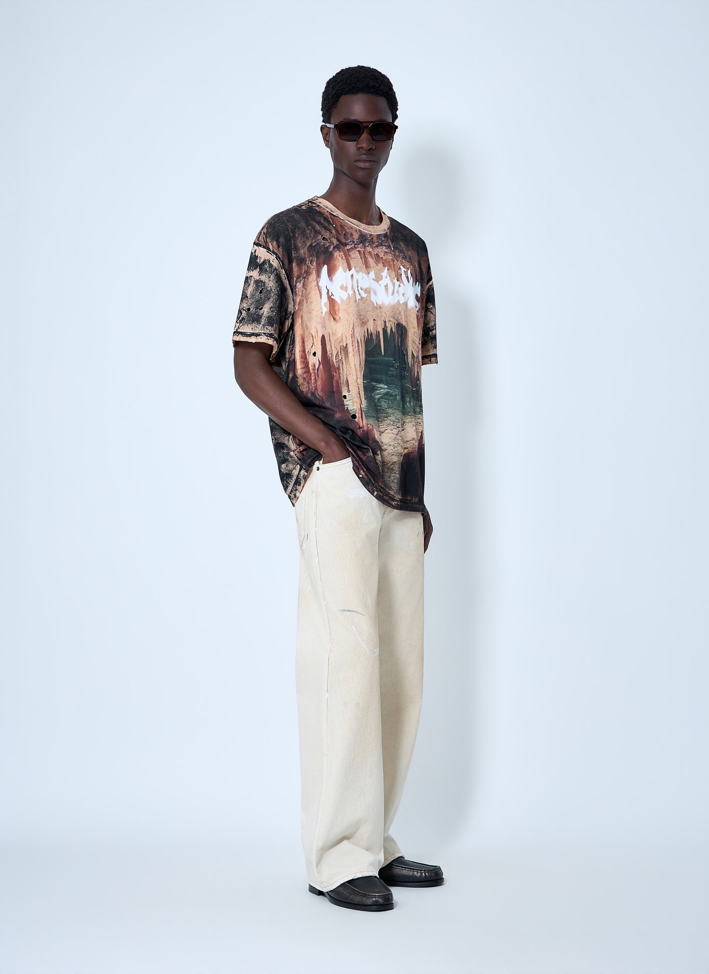 Acne Studios Men Paint-Splatter Wide-Leg Denim Jeans ACNE STUDIOS