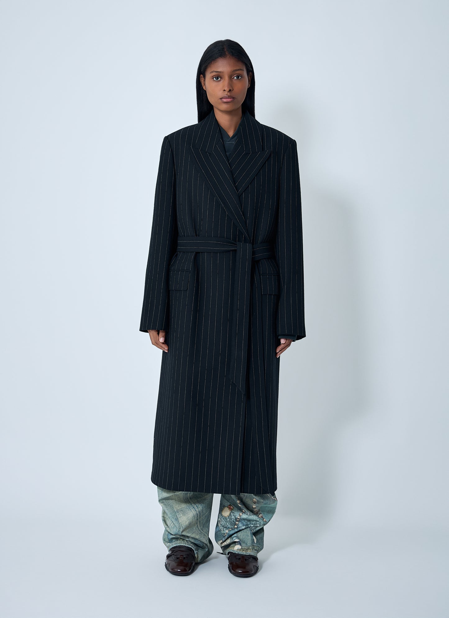 Acne Studios Women Belted Pinstripe Coat ACNE STUDIOS