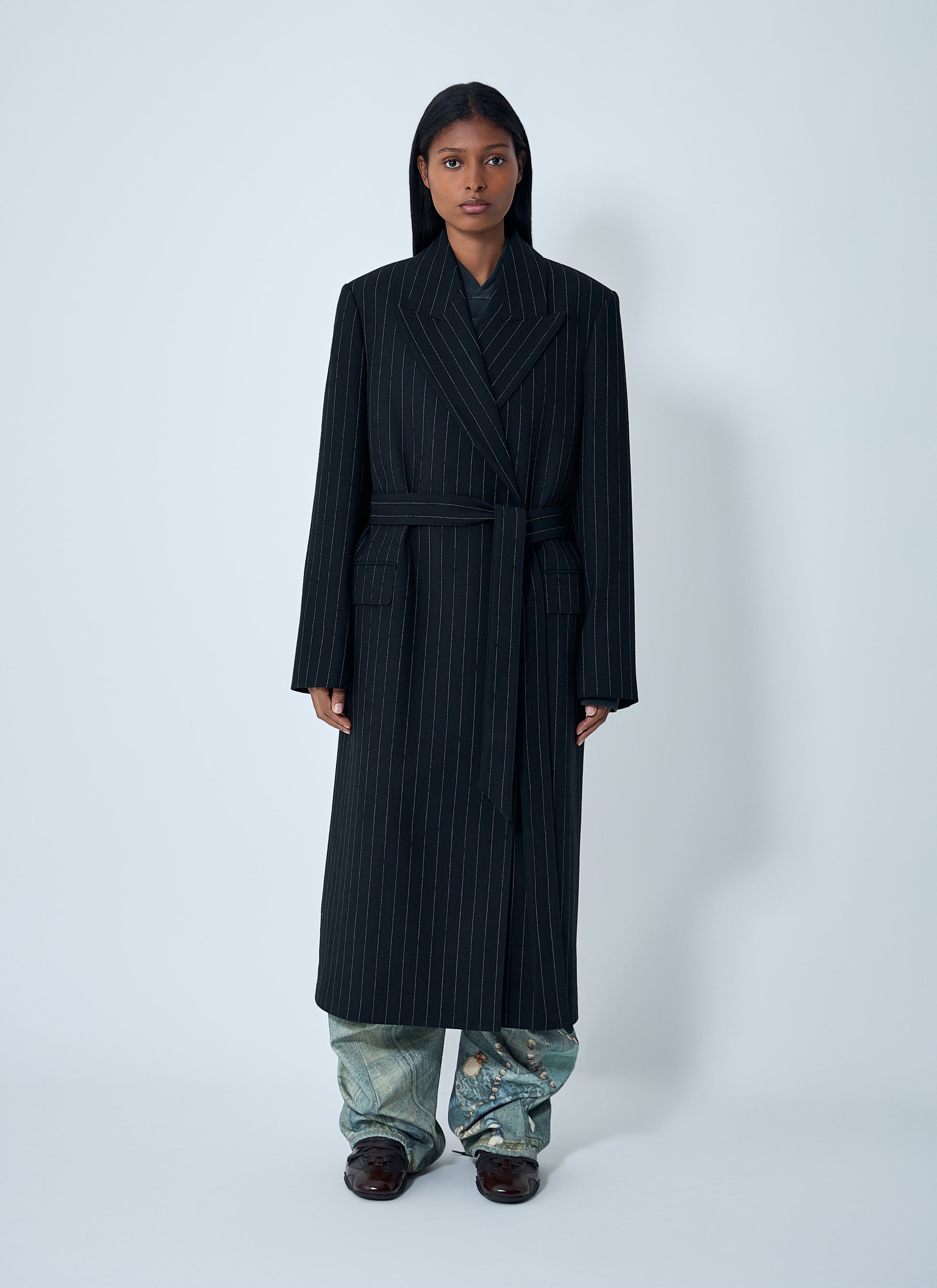 Acne Studios Women Belted Pinstripe Coat ACNE STUDIOS
