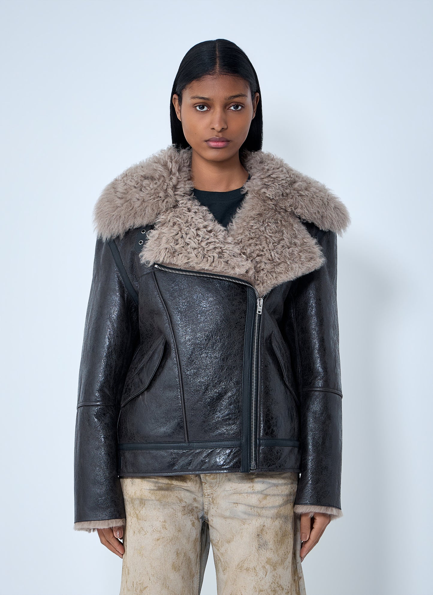 Acne Studios Women Leather Shearling Jacket ACNE STUDIOS