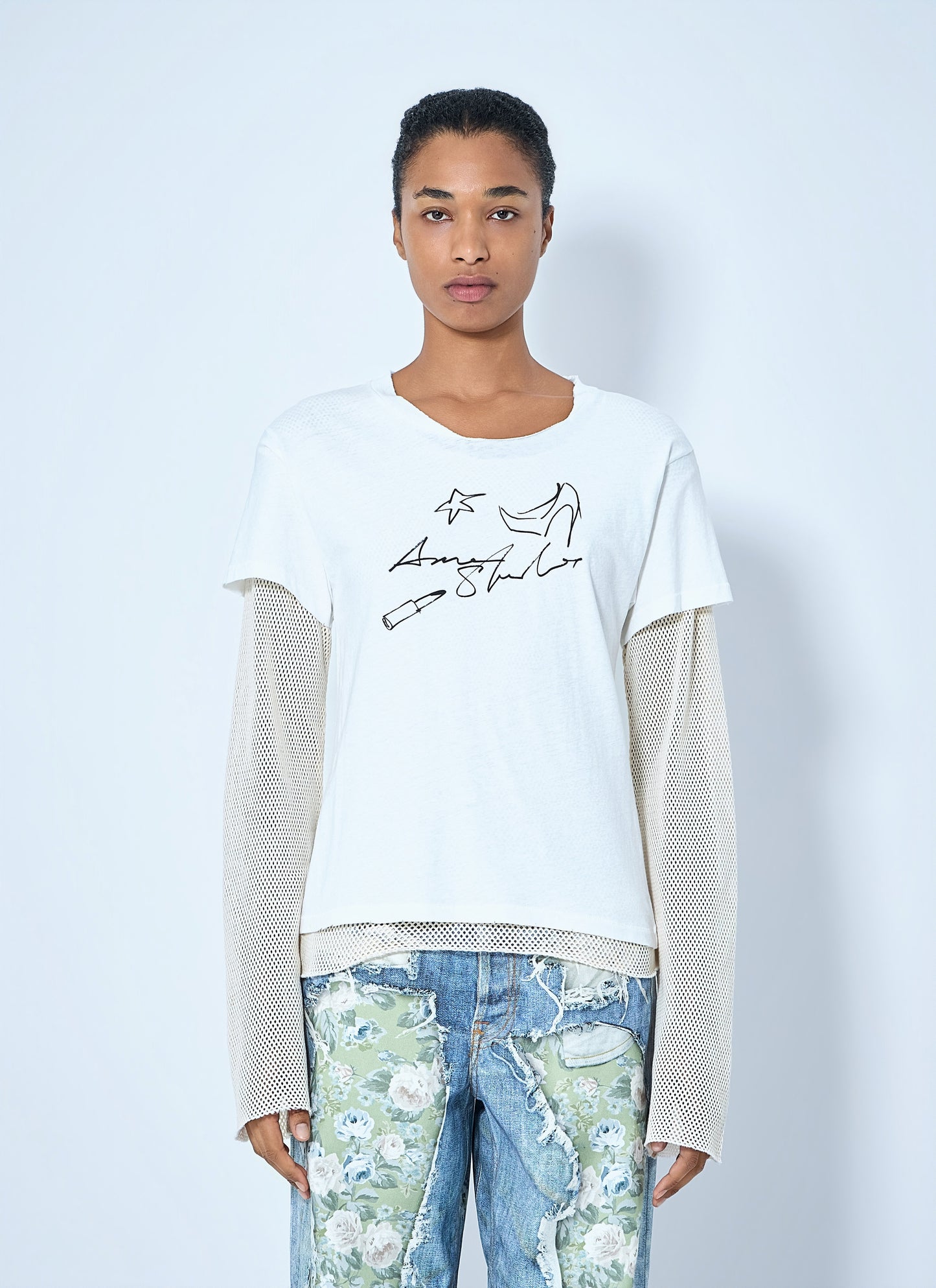 Acne Studios Women Layered Mesh Sleeve T-Shirt ACNE STUDIOS