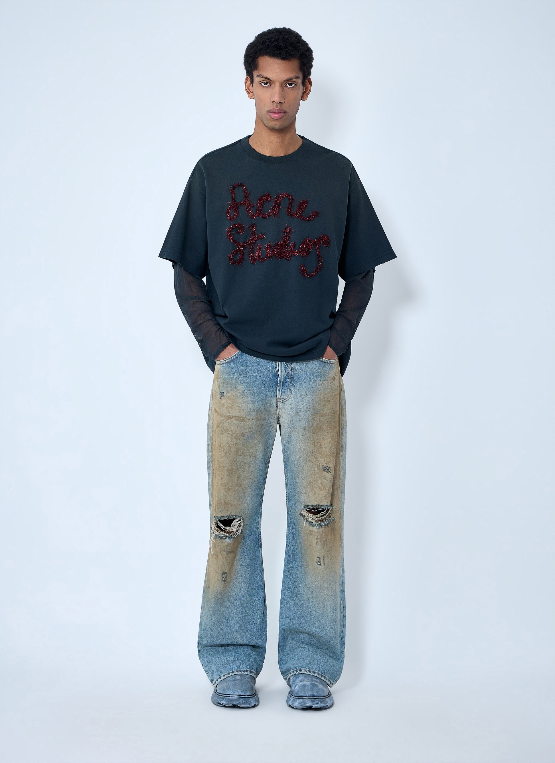 Acne Studios Men Layered Logo Embellished T-Shirt ACNE STUDIOS