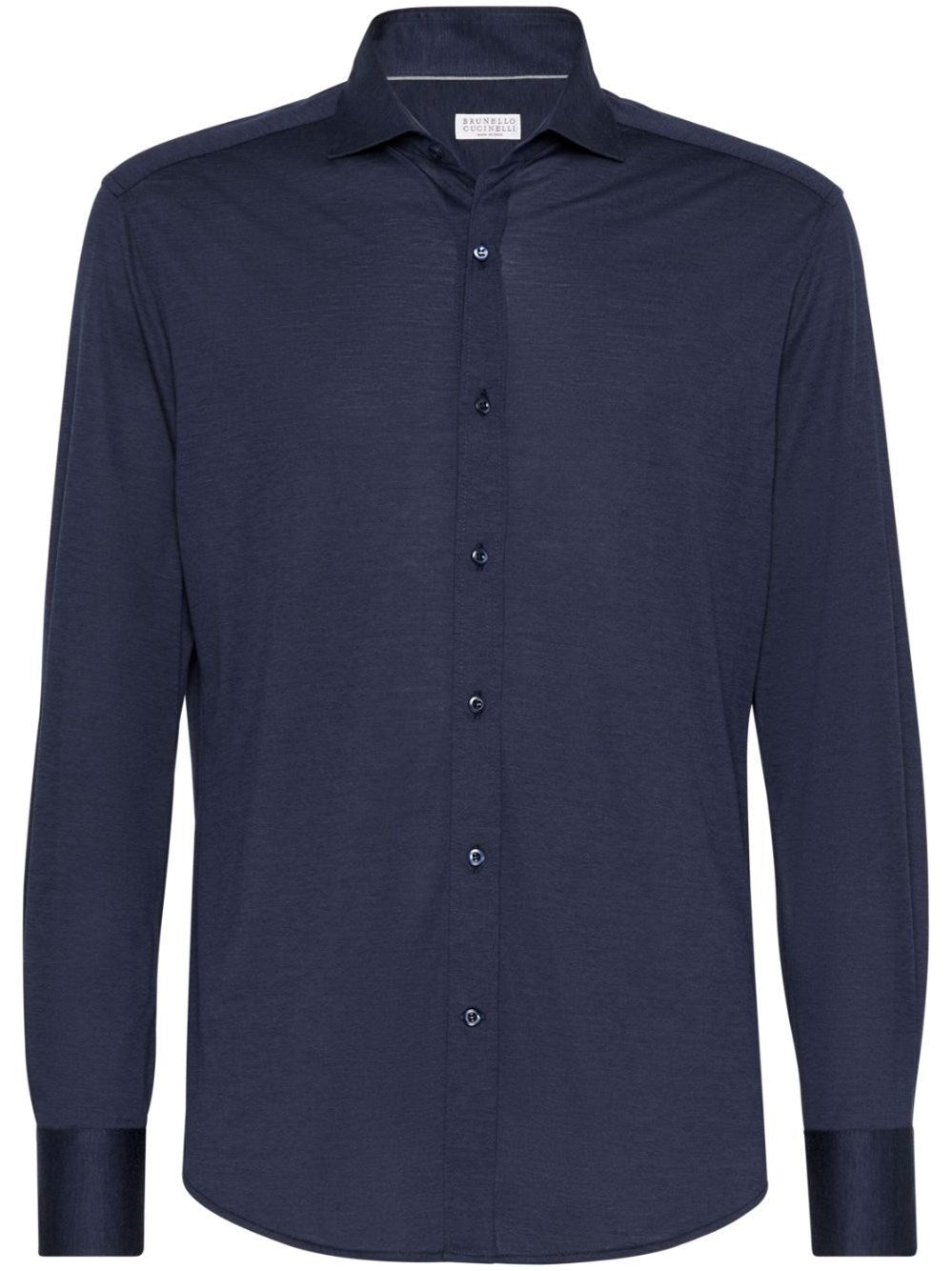 Brunello Cucinelli Men Silk And Cotton Jersey Shirt With Spread Collar BRUNELLO CUCINELLI