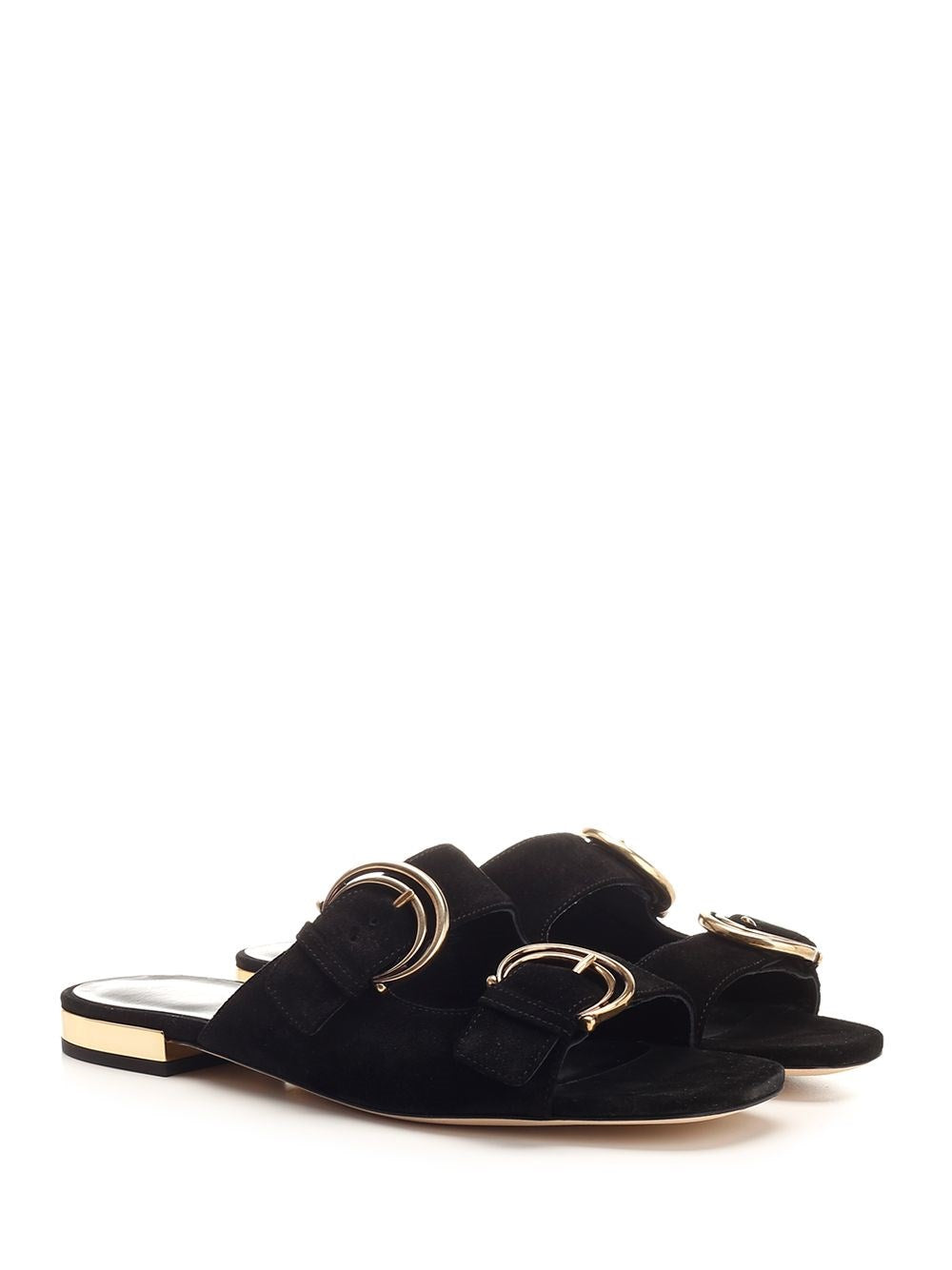 Chloe' Women Alize Flat Double C Buckle Sleepers Black CHLOE