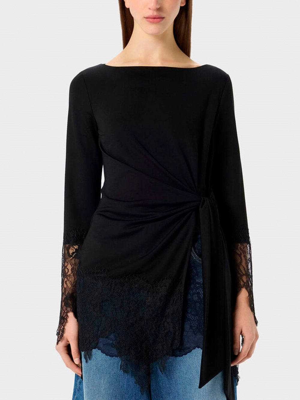 Blumarine Women Jersey Tunic With Lace Ruffles BLUMARINE