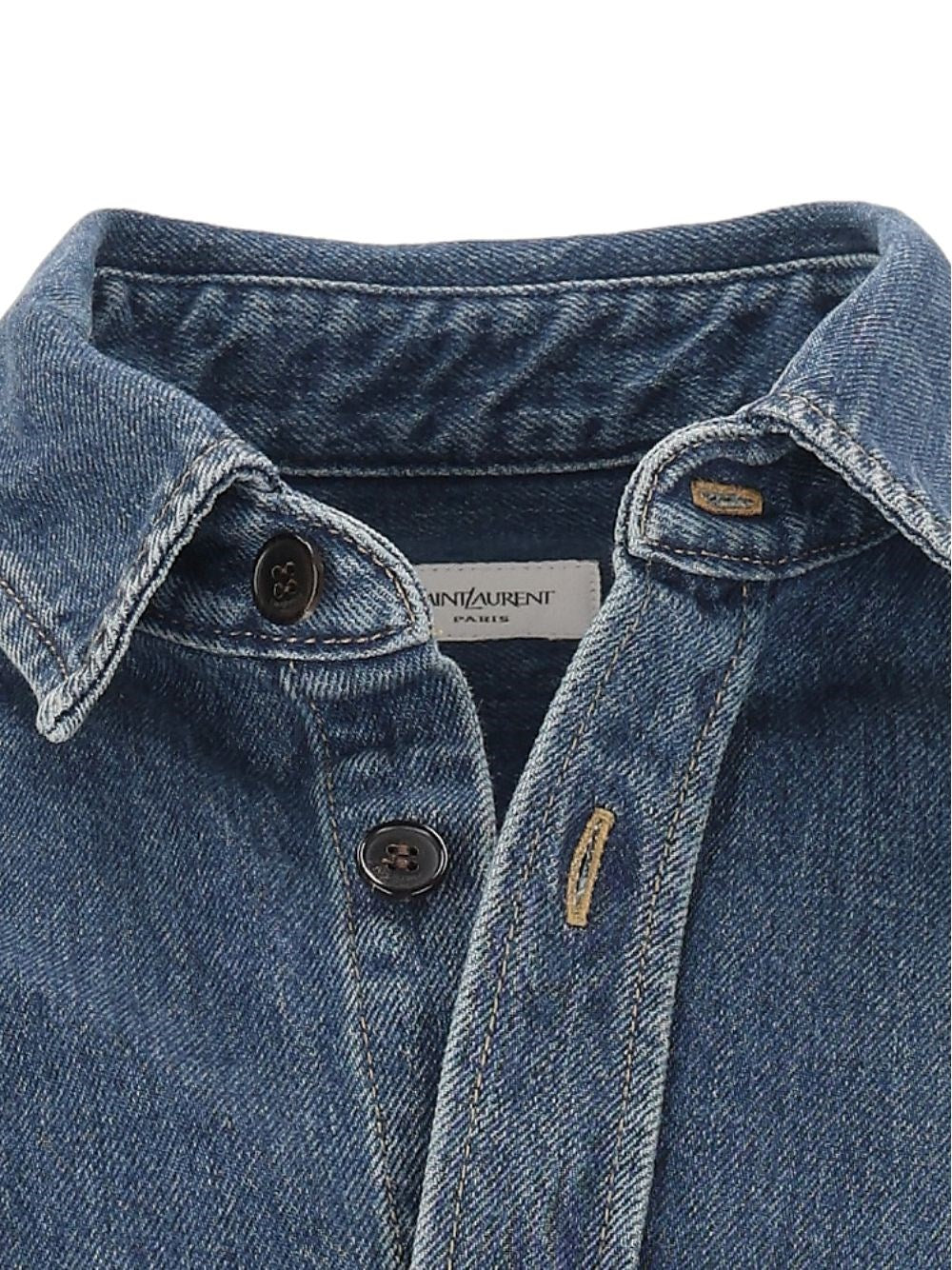 Saint Laurent Men Cassandre Denim Shirt In Reef Blue SAINT LAURENT