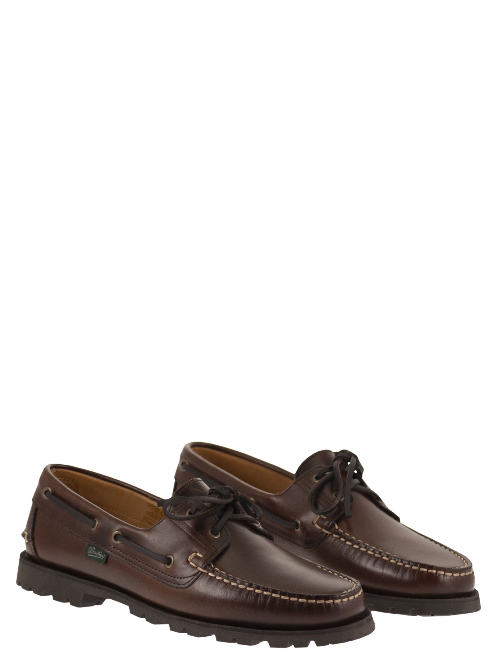 Paraboot Men Leather Boat Shoes With Lug Sole PARABOOT