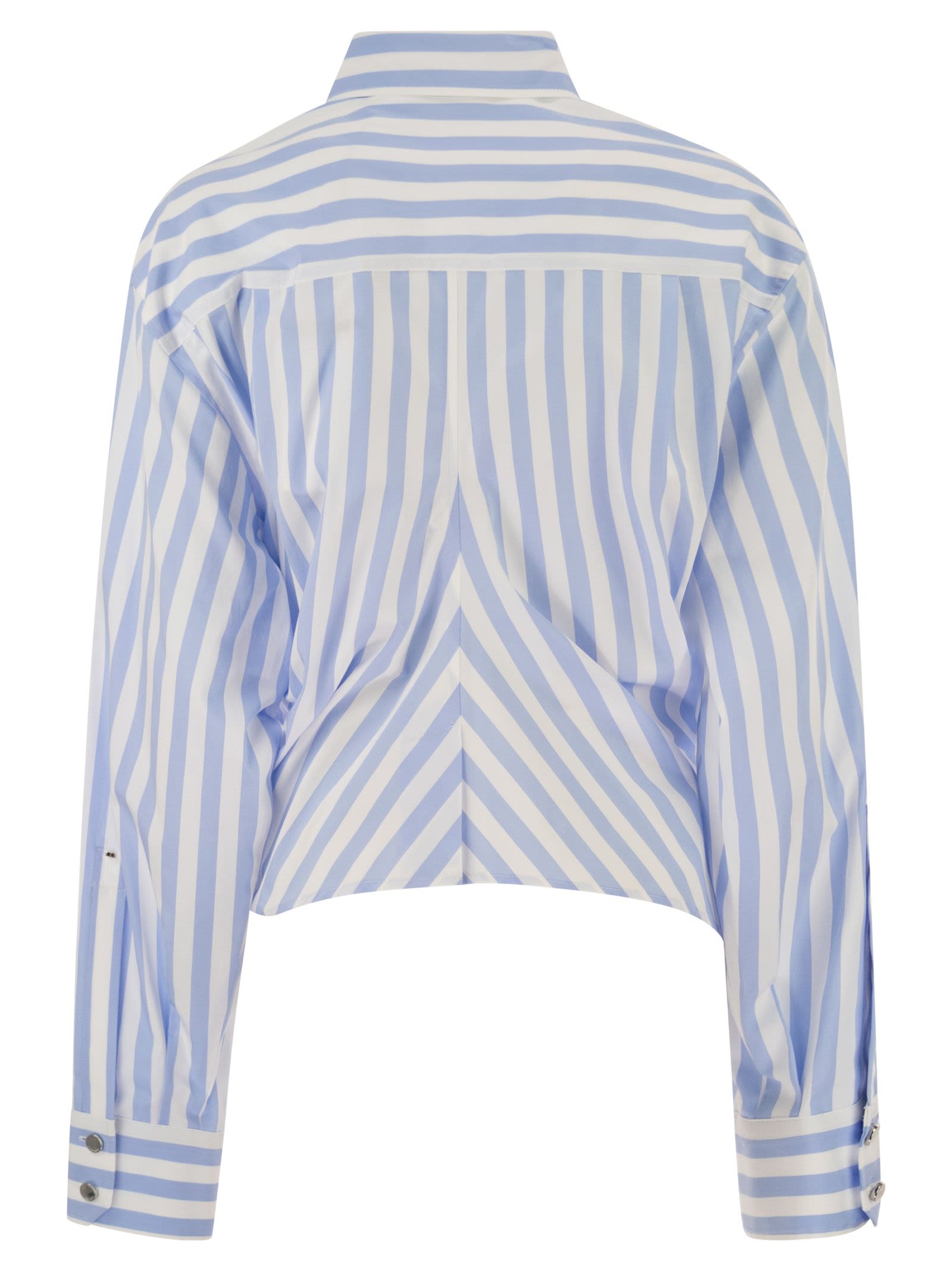 Sportmax Women Spxpalmizi – Cropped Striped Cotton Shirt With Front Draping SPORTMAX