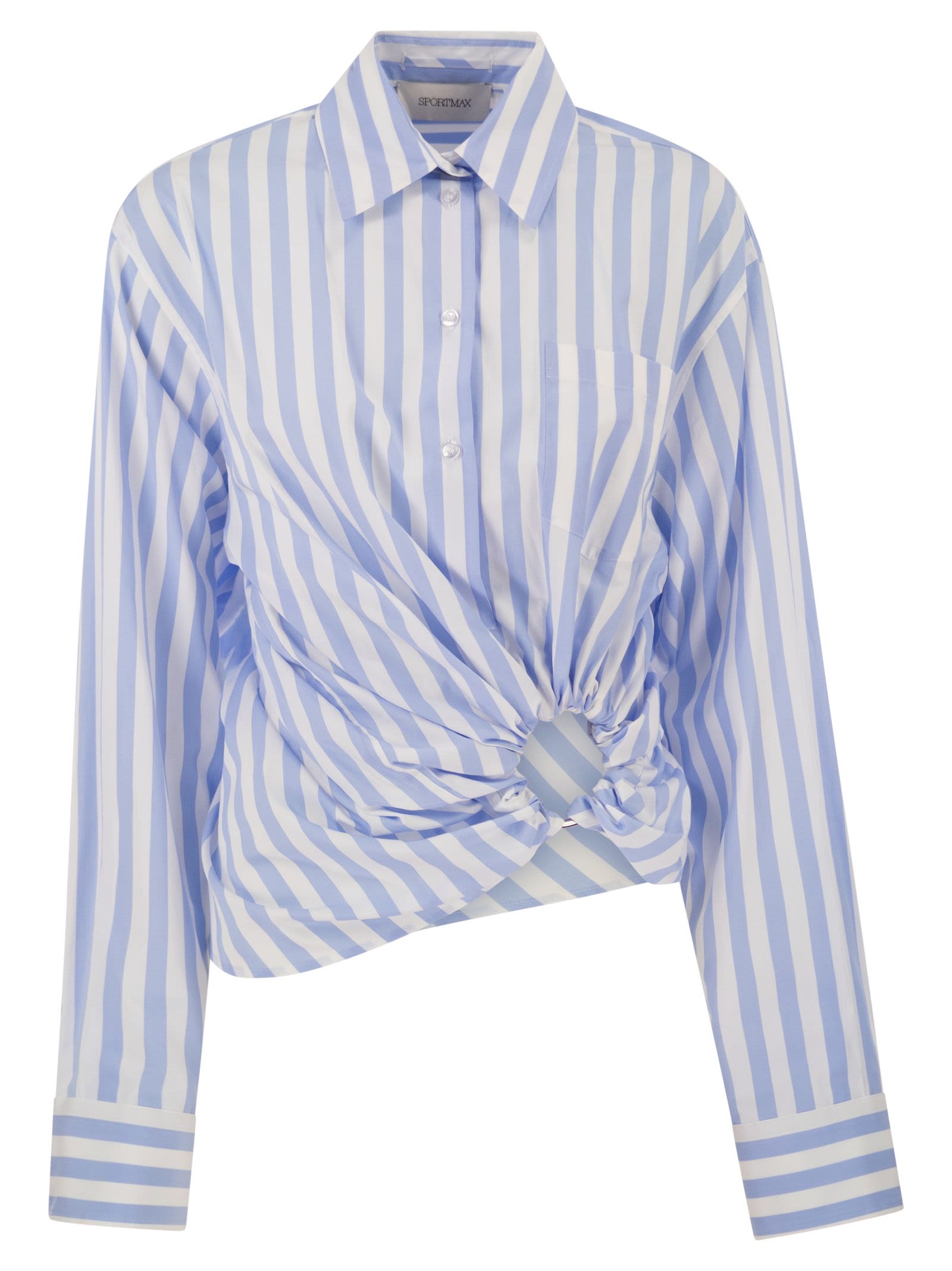 Sportmax Women Spxpalmizi – Cropped Striped Cotton Shirt With Front Draping SPORTMAX