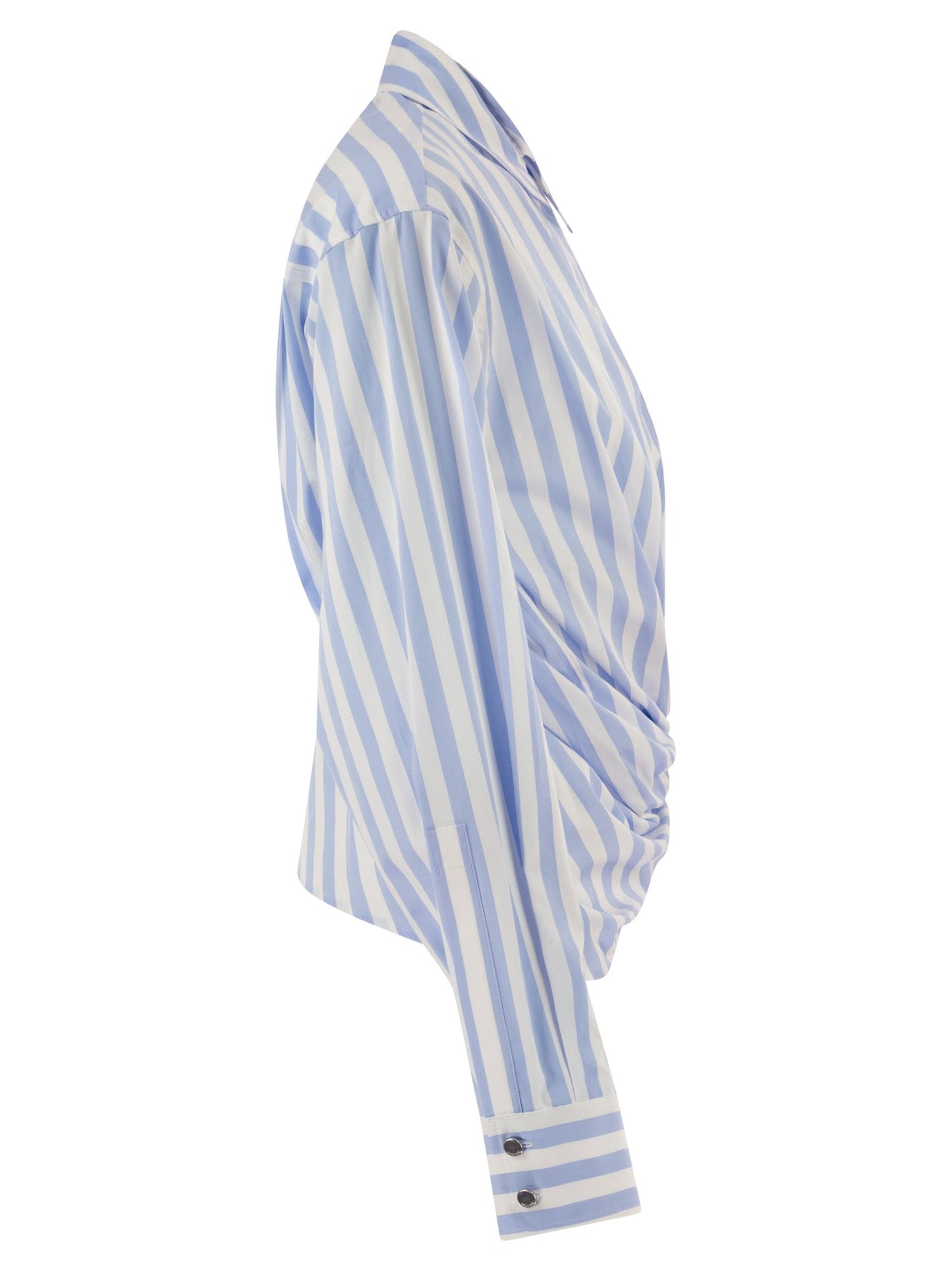 Sportmax Women Spxpalmizi – Cropped Striped Cotton Shirt With Front Draping SPORTMAX