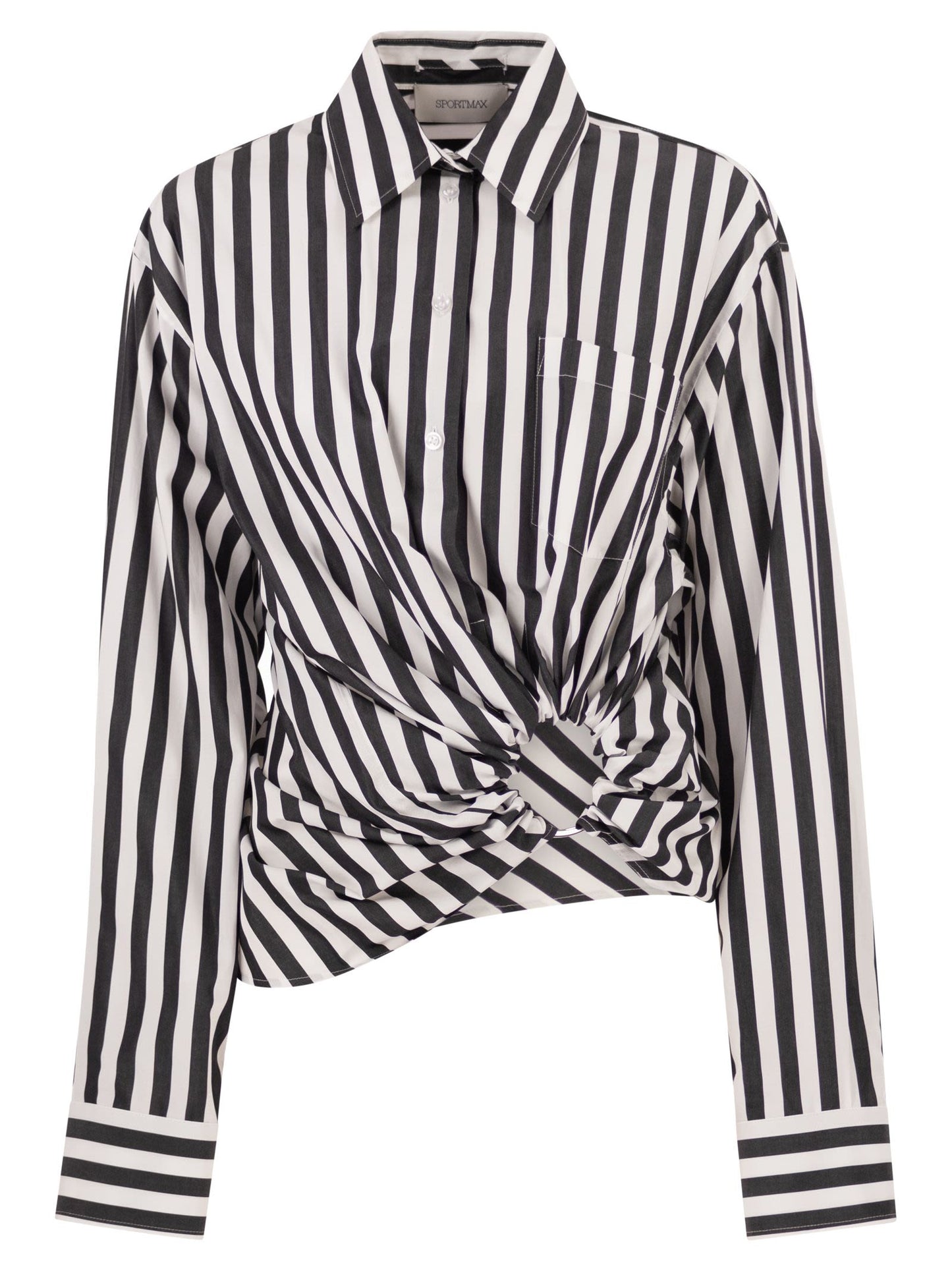 Sportmax Women Spxpalmizi – Cropped Striped Cotton Shirt With Front Draping SPORTMAX