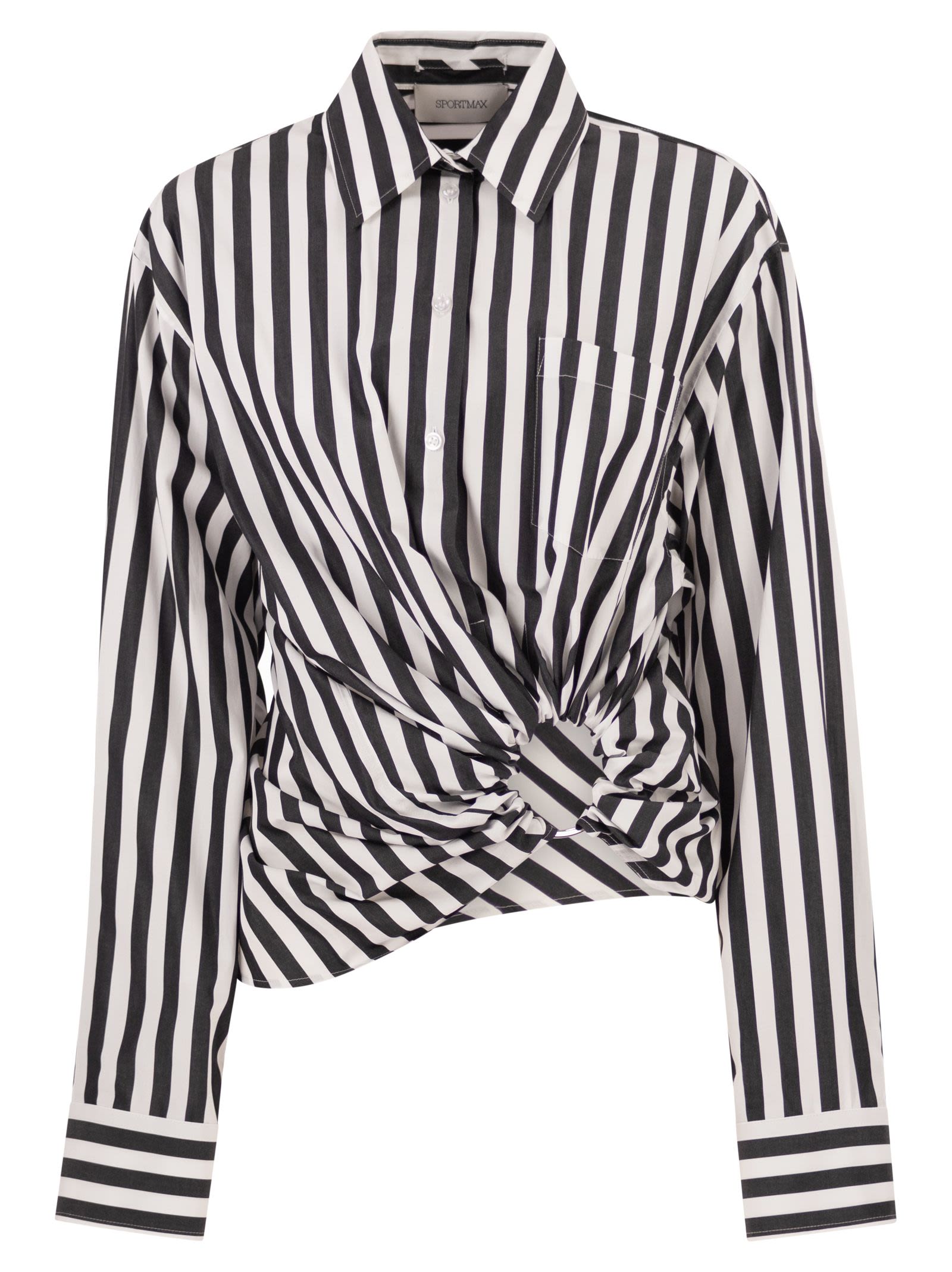 Sportmax Women Spxpalmizi – Cropped Striped Cotton Shirt With Front Draping SPORTMAX