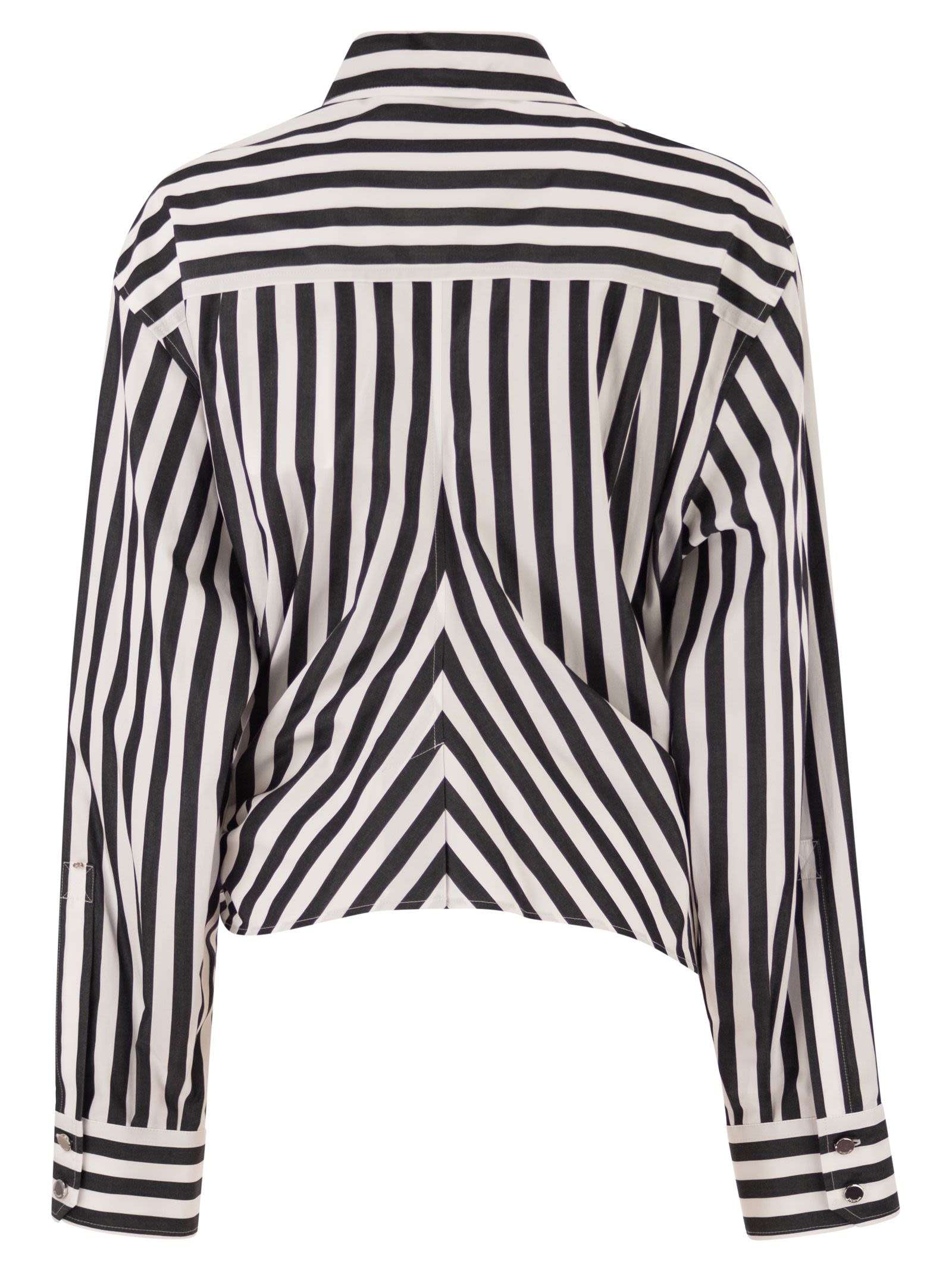 Sportmax Women Spxpalmizi – Cropped Striped Cotton Shirt With Front Draping SPORTMAX