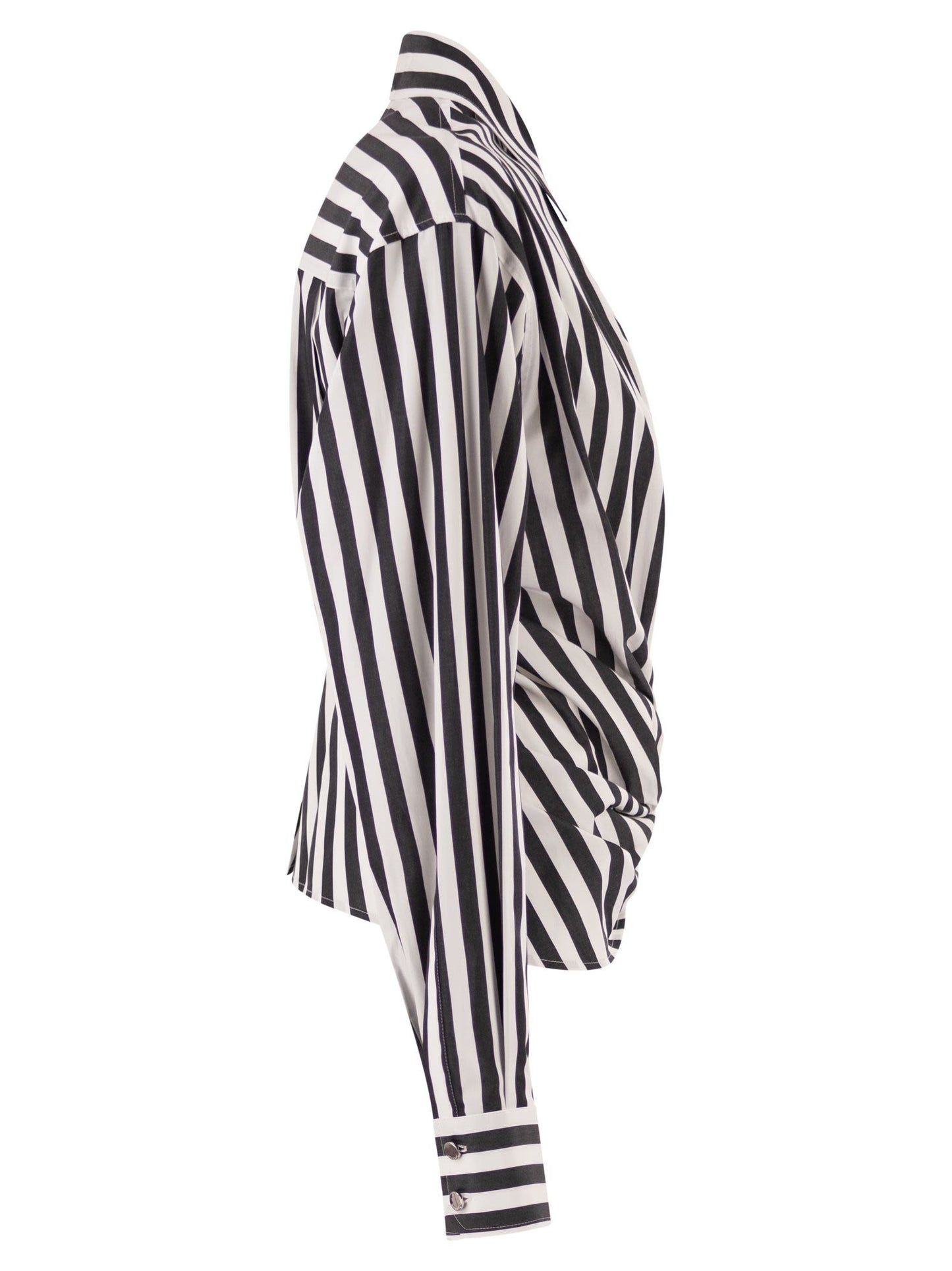 Sportmax Women Spxpalmizi – Cropped Striped Cotton Shirt With Front Draping SPORTMAX