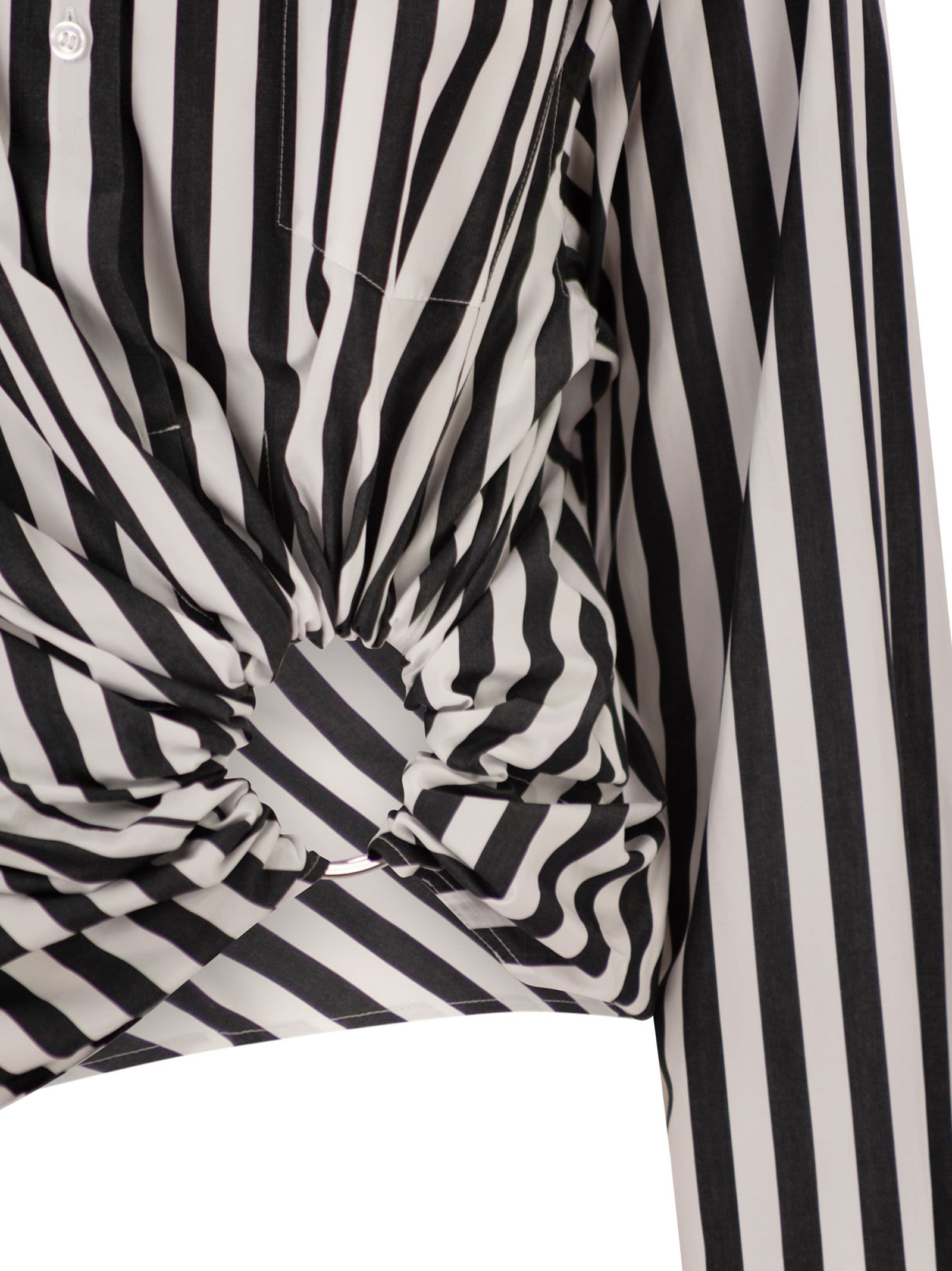 Sportmax Women Spxpalmizi – Cropped Striped Cotton Shirt With Front Draping SPORTMAX