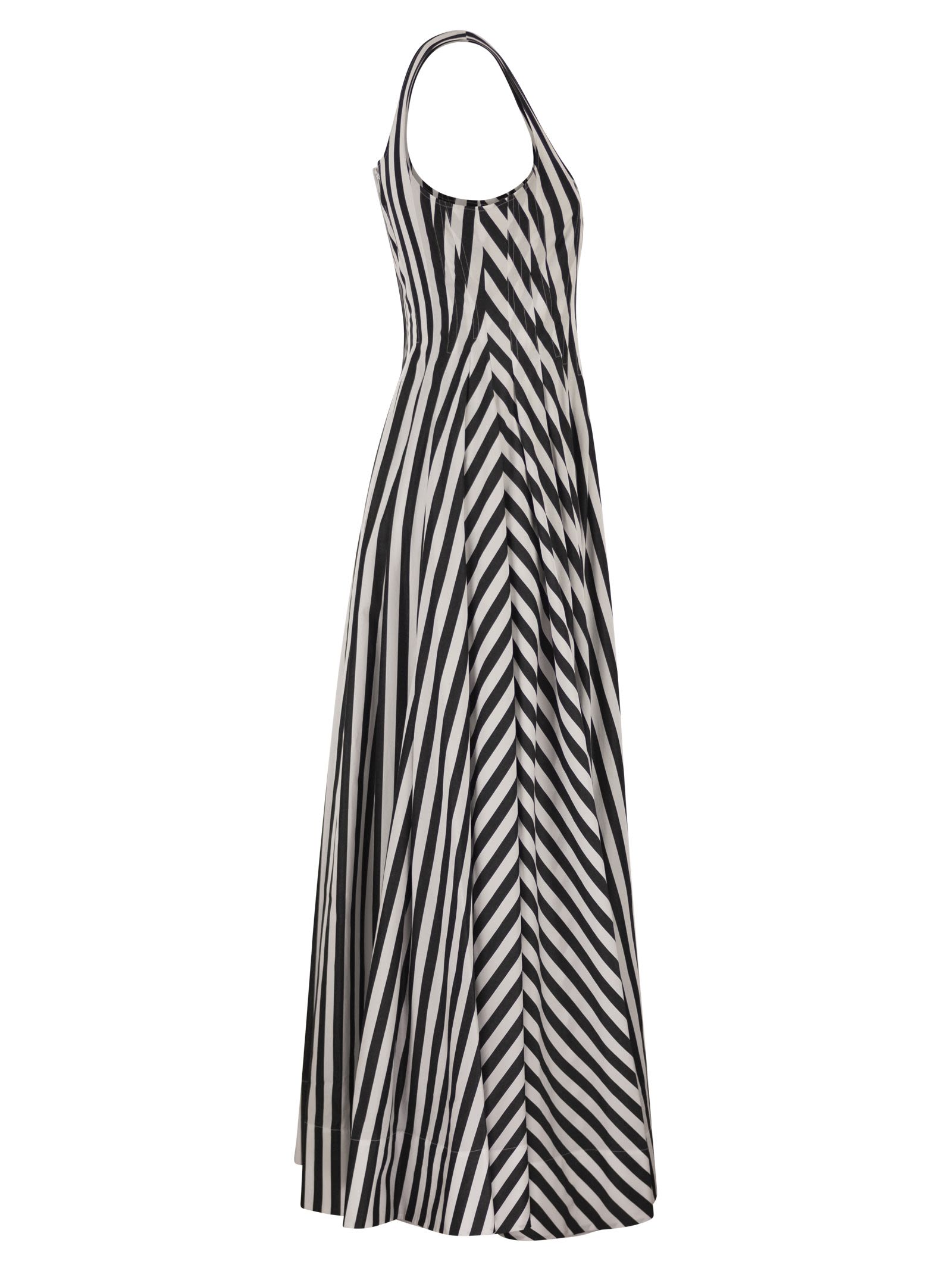 Sportmax Women Spxfilmato – Striped Cotton Midi Dress With Full Skirt SPORTMAX