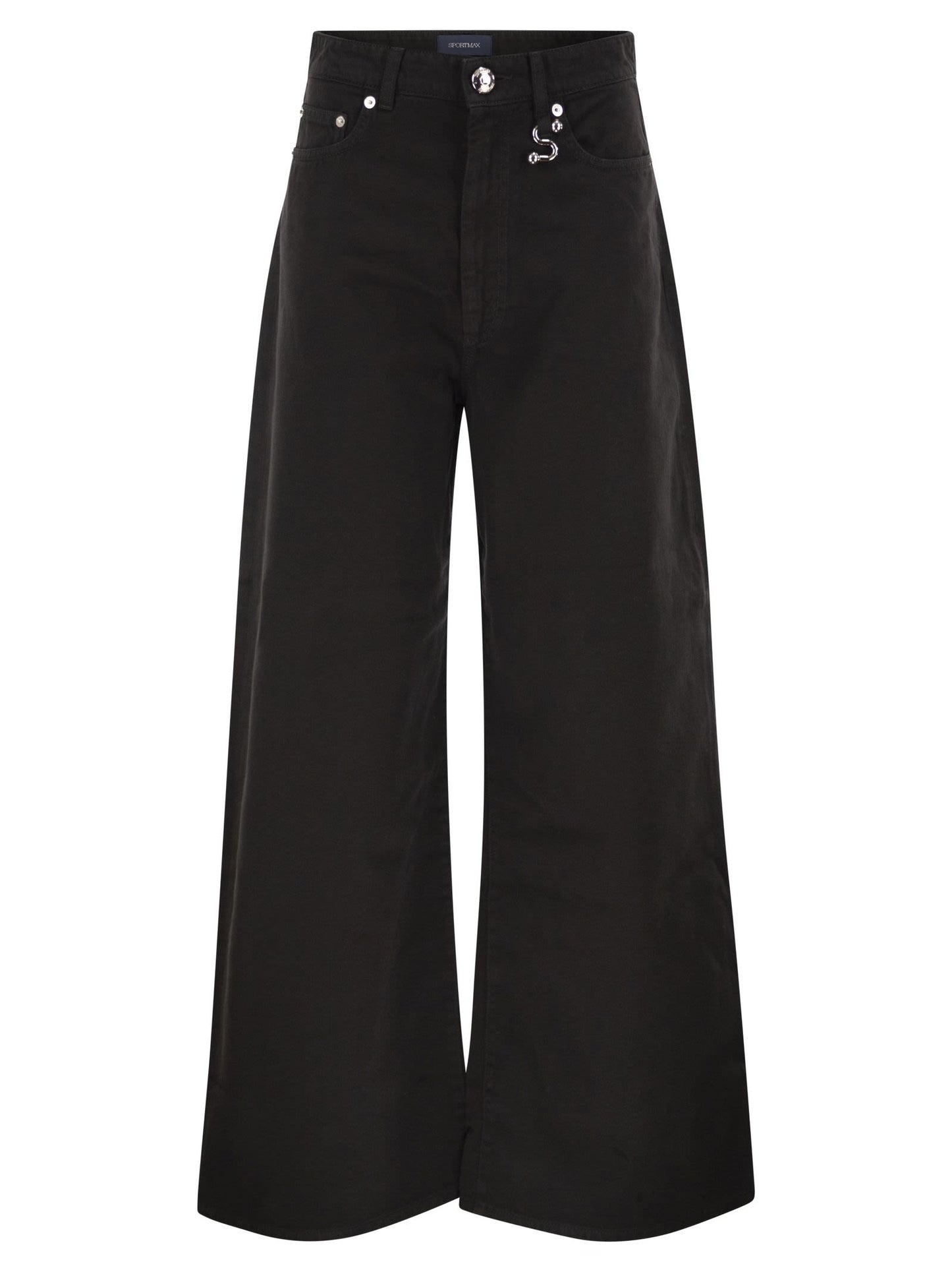 Sportmax Women Spdsiamese - Wide-Leg Cotton Denim Jeans With Signature Metal Detail SPORTMAX