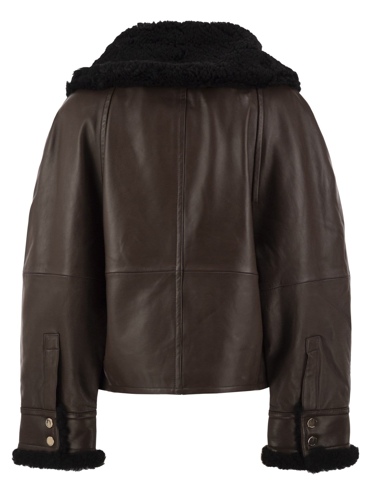 Sportmax Women Spssalve - Cropped Lambskin Leather Jacket With Shearling Collar SPORTMAX