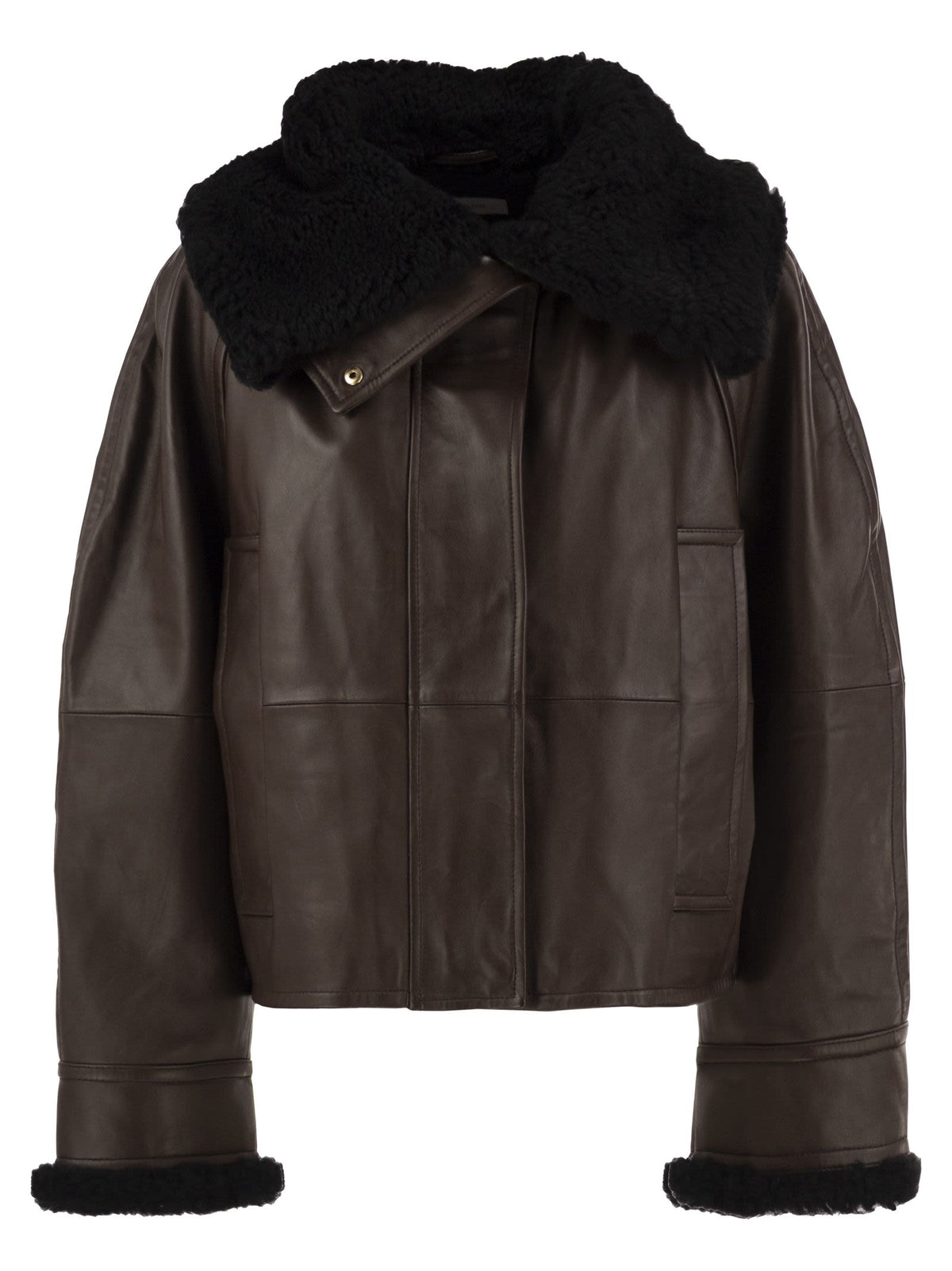 Sportmax Women Spssalve - Cropped Lambskin Leather Jacket With Shearling Collar SPORTMAX