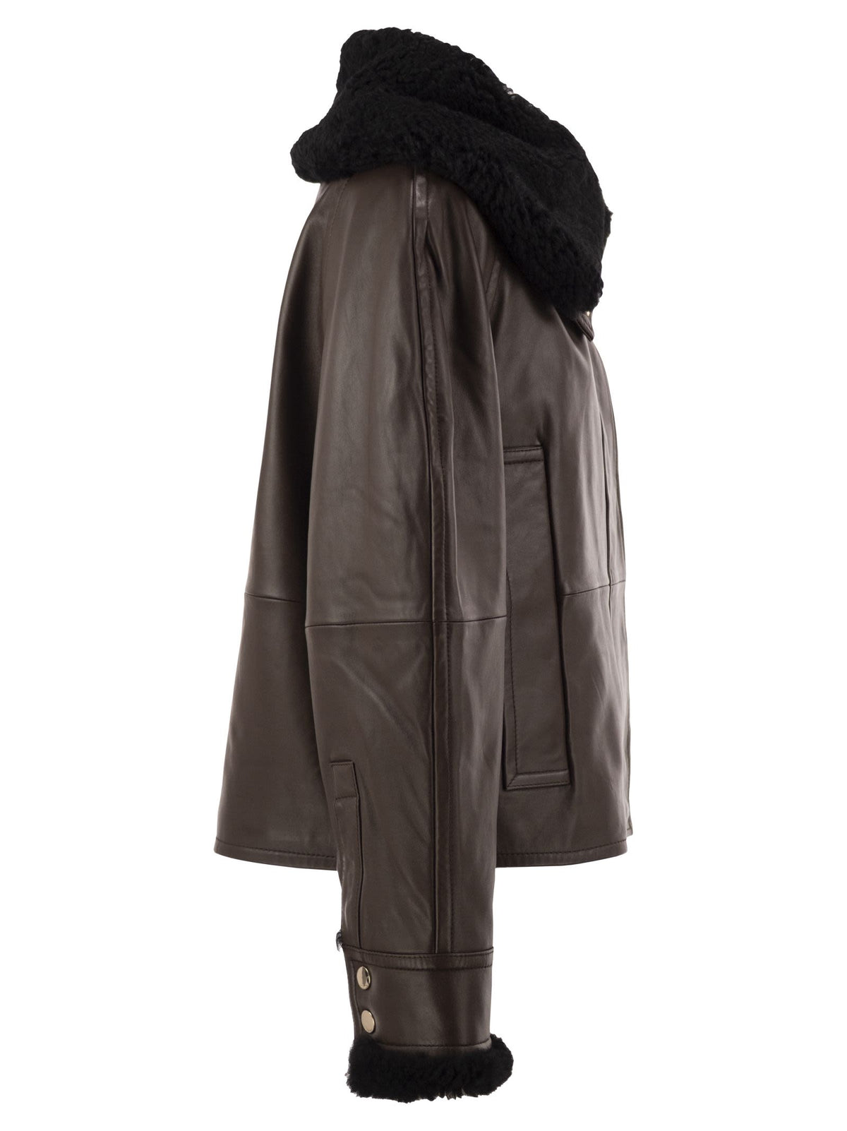 Sportmax Women Spssalve - Cropped Lambskin Leather Jacket With Shearling Collar SPORTMAX